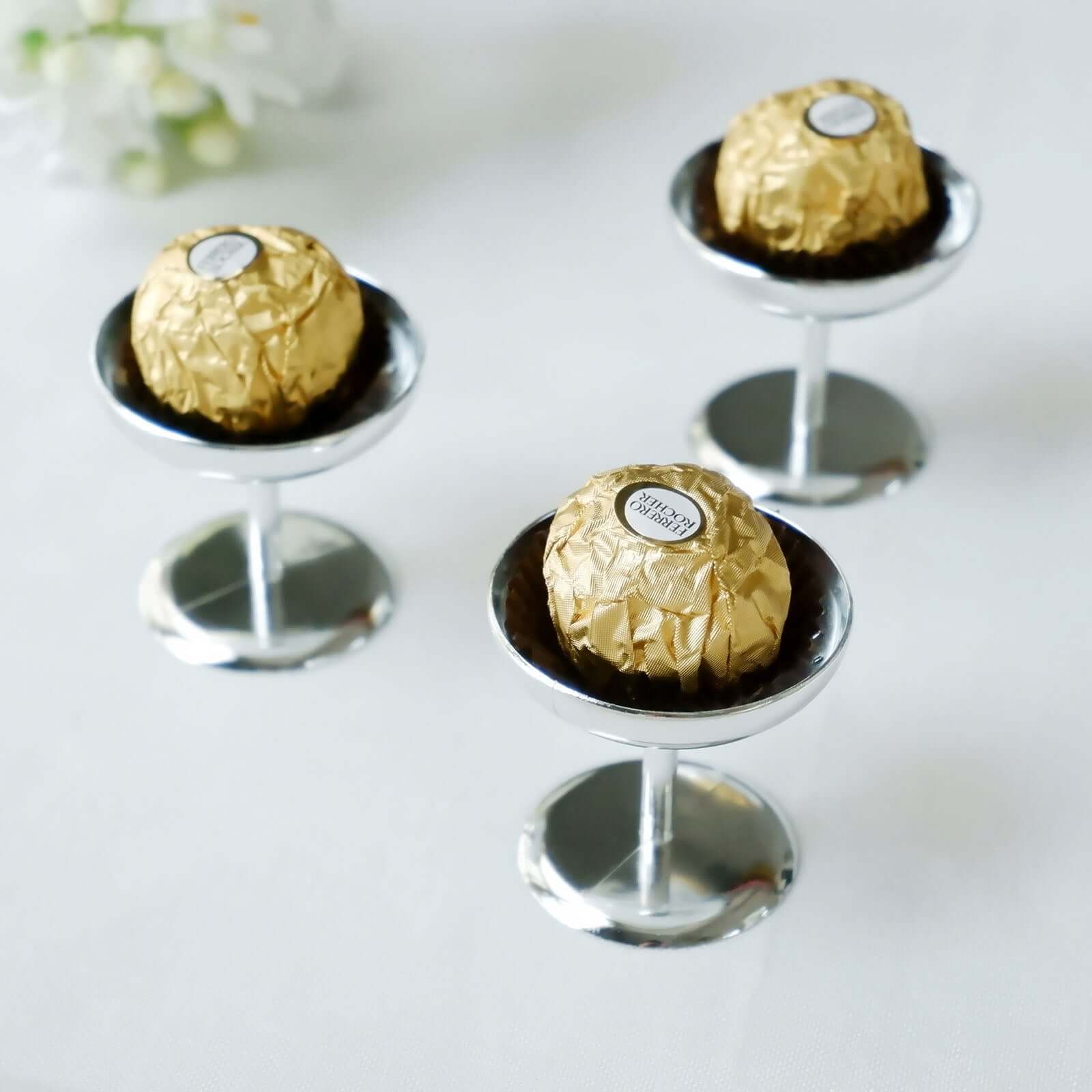 12-Pack Dessert Cup Candy Dishes Silver - Decorative Mini Pedestal Stands for Treats 2"