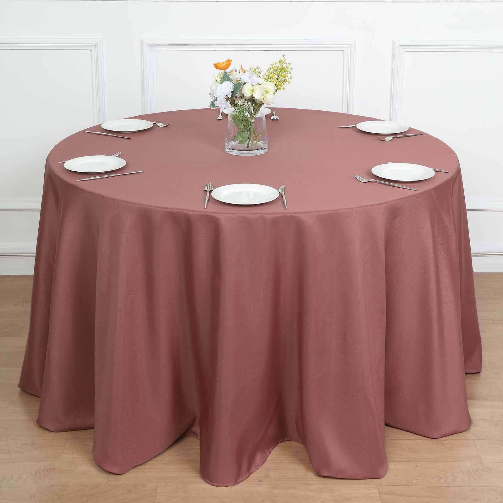 120" Cinnamon Rose Seamless Polyester Round Tablecloth for 5 Foot Table With Floor-Length Drop