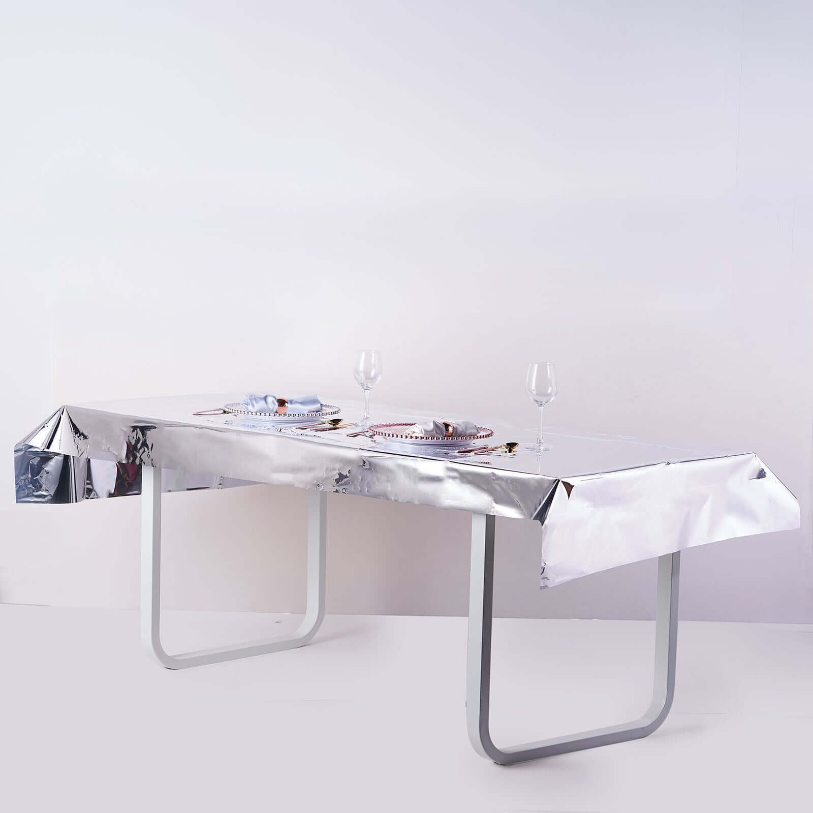 Metallic Foil Tablecloth Rectangle Silver - Decorative Disposable Table Cover 40"x90"