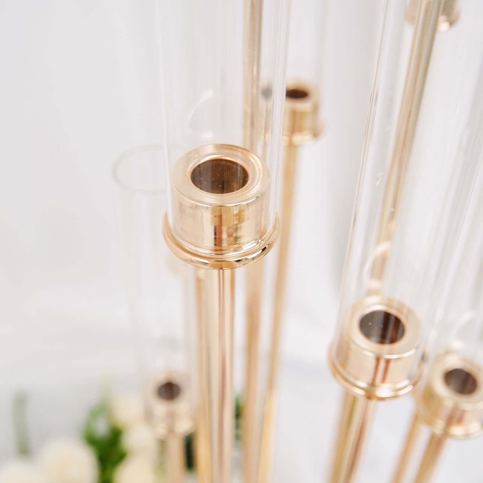 16-Arm Cluster Taper Candle Holder Gold with Clear Glass Shades - Stunning Large Candle Display for Venues 78"