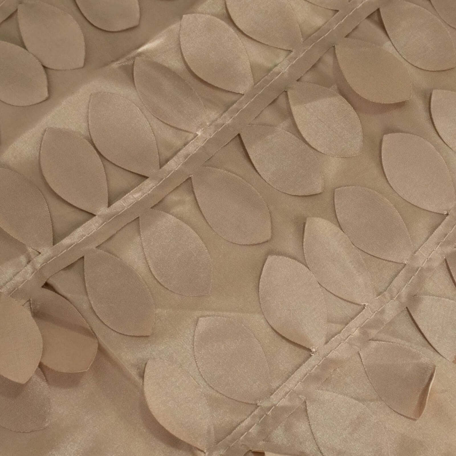 Taffeta 120" Round Tablecloth Taupe Leaf | 3D Leaf Petal Design Seamless Table Cover