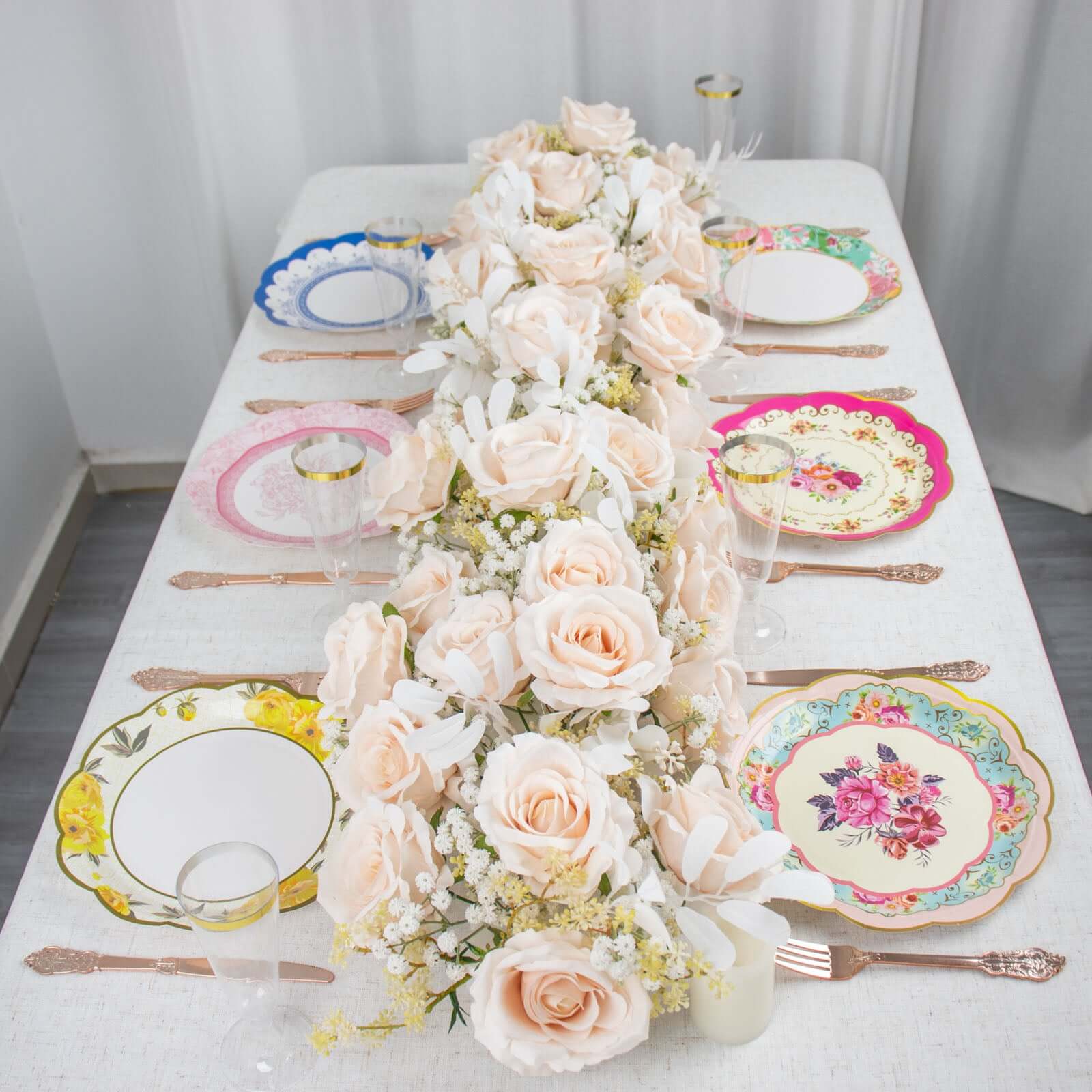 24-Pack Paper 9" Round Dinner Plates in Mixed Floral Print with Scalloped Edge - Disposable Party Plates for Baby Showers & Vintage Themes