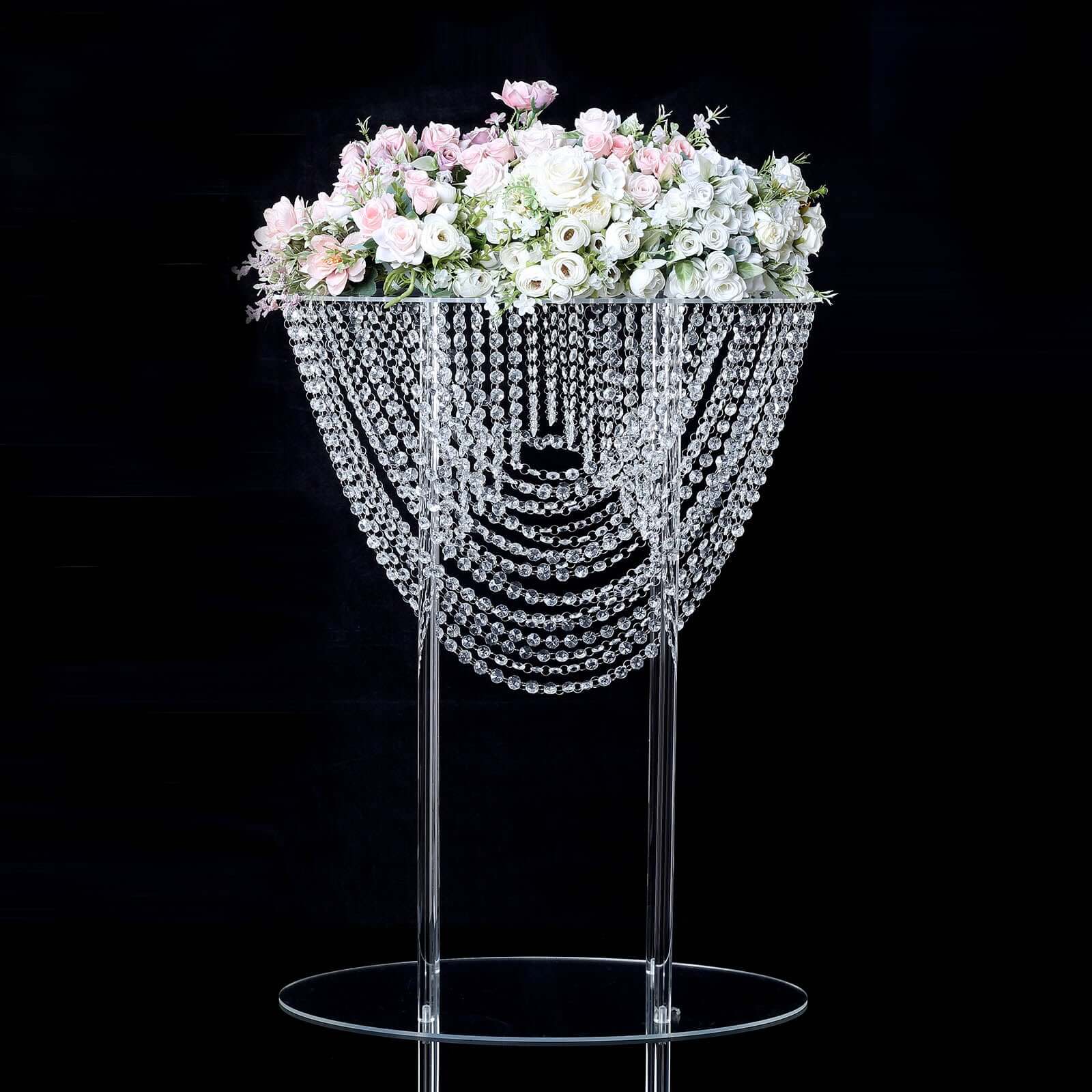 Acrylic Wedding Bouquet Pillar Centerpiece Crystal Chandelier Design - Large Flower Arrangement Table Stand 32"