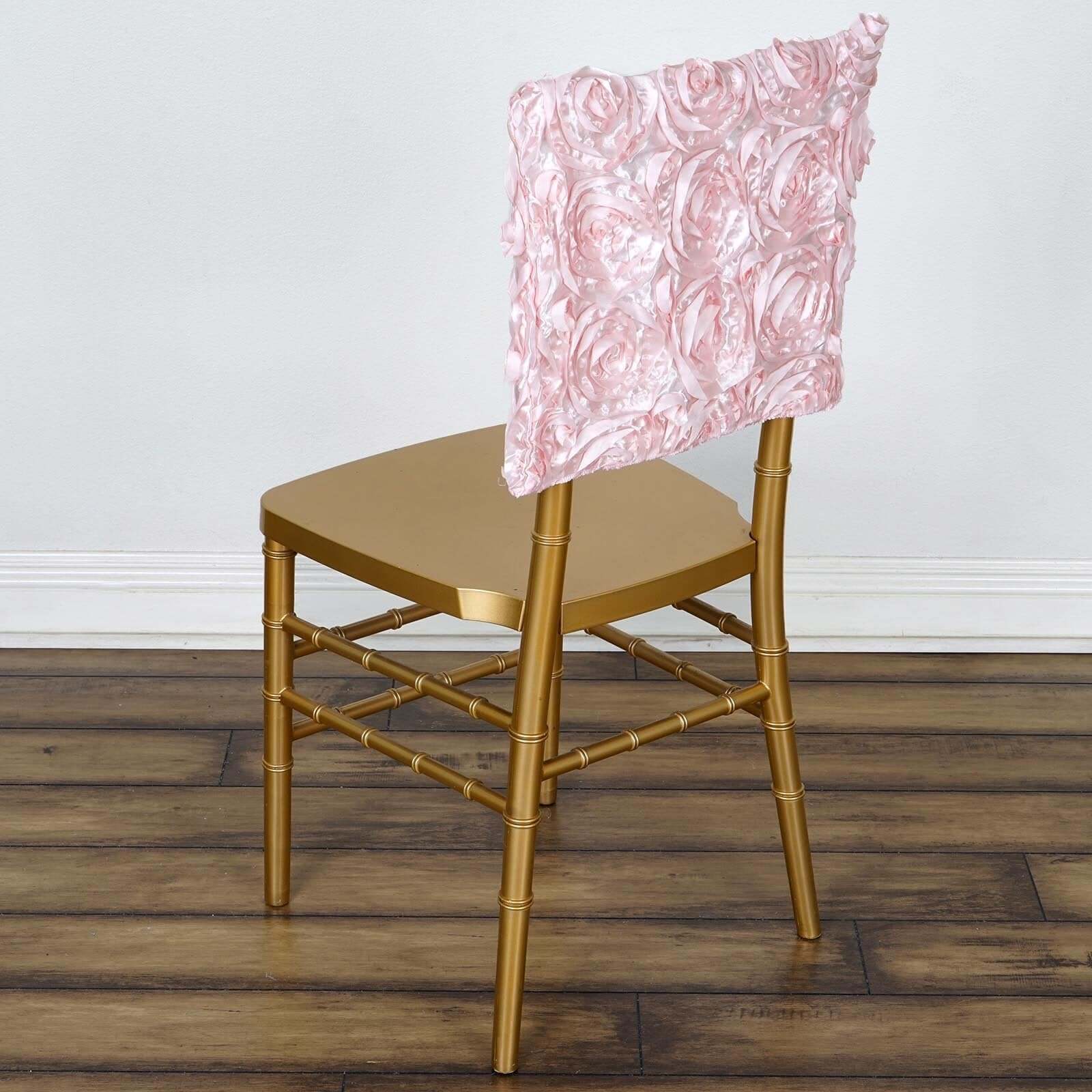 Satin 16" Chair Caps with Rosette Design for Chiavari Chairs Blush - Exquisite Chair Back Cover for Weddings & Parties