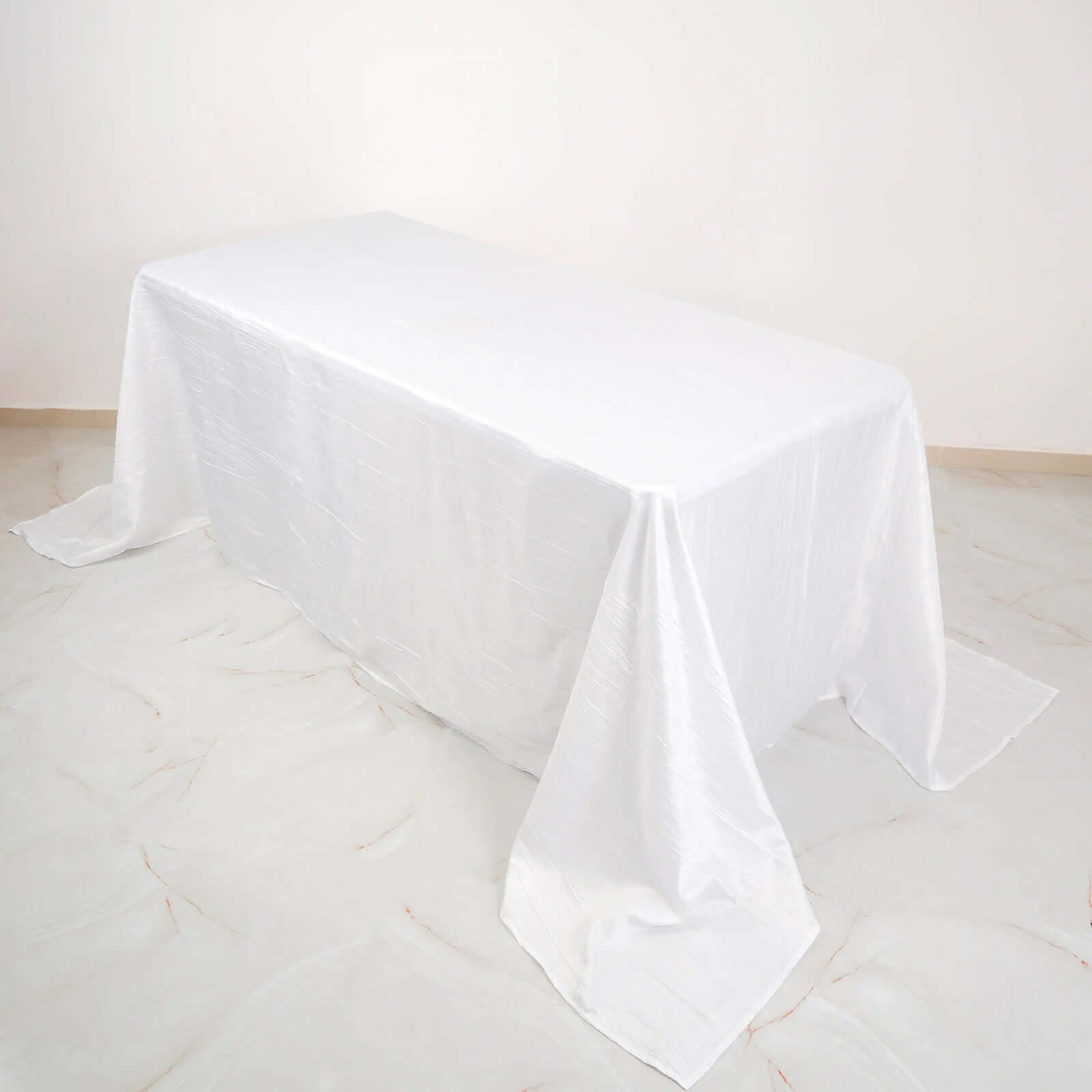Taffeta 90"x132" Rectangle Tablecloth White - Seamless Accordion Crinkle Design for Sophisticated Gatherings