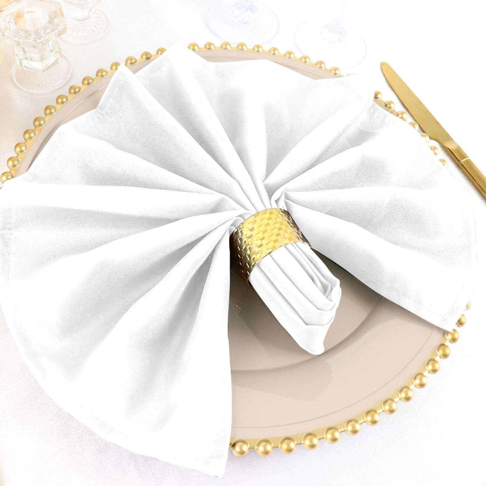 5 Pack Polyester 20"x20" Napkins White - Wrinkle Resistant & Easy Care Cloth Napkins for Special Occasions