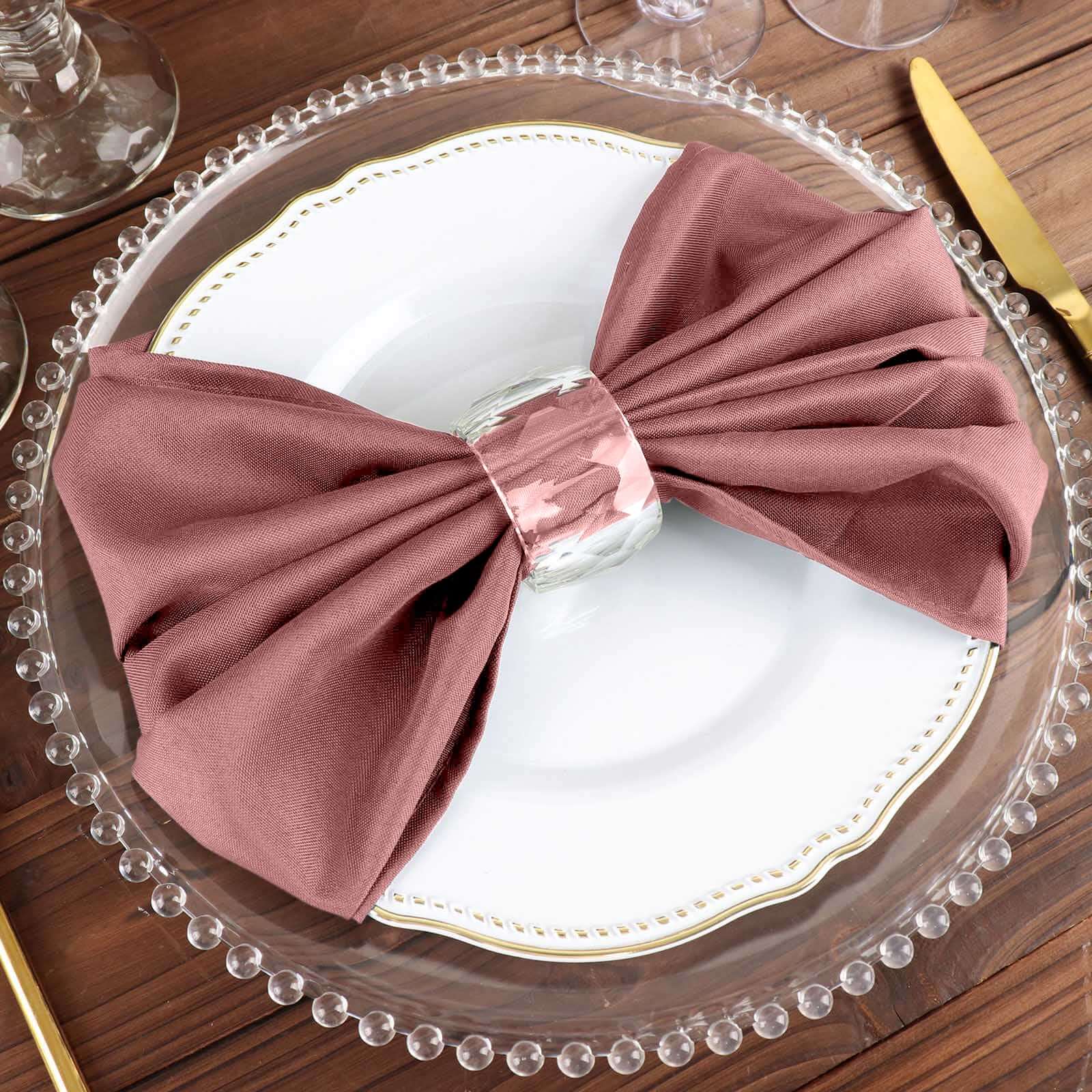 5 Pack Cinnamon Rose Cloth Napkins with Hemmed Edges, Reusable Polyester Dinner Linen Napkins - 20"x20"