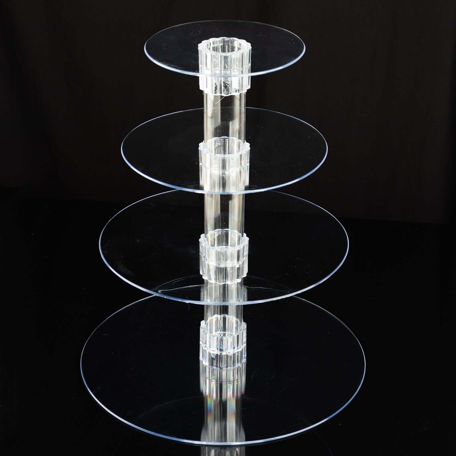 4-Tier Acrylic Round Cupcake Stand Clear - Heavy Duty Easy To Assemble Dessert Tower Holder Pastry Display with Film Sheets for Modern Minimalist Buffet Party Tables 14"