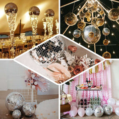 4 Pack 8" Silver Foam Disco Mirror Ball With Hanging Ring, Holiday Party Decor