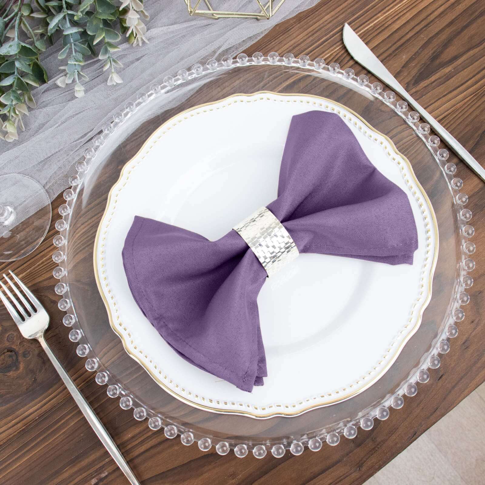 5 Pack Polyester 17"x17" Napkins Violet Amethyst - Durable & Wrinkle Resistant Dinner Napkins