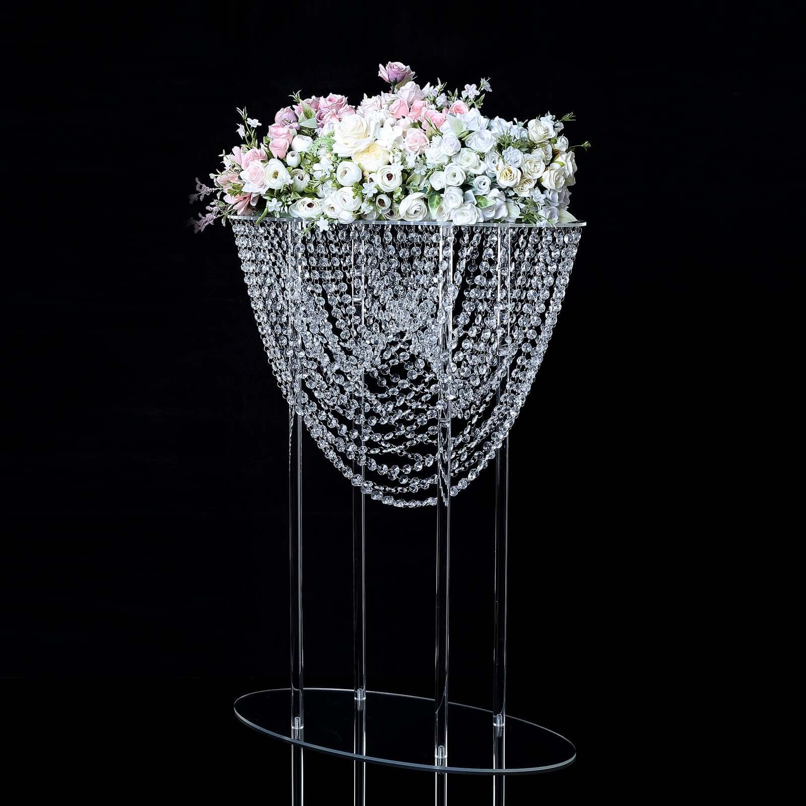 Acrylic Wedding Bouquet Pillar Centerpiece Crystal Chandelier Design - Large Flower Arrangement Table Stand 32"