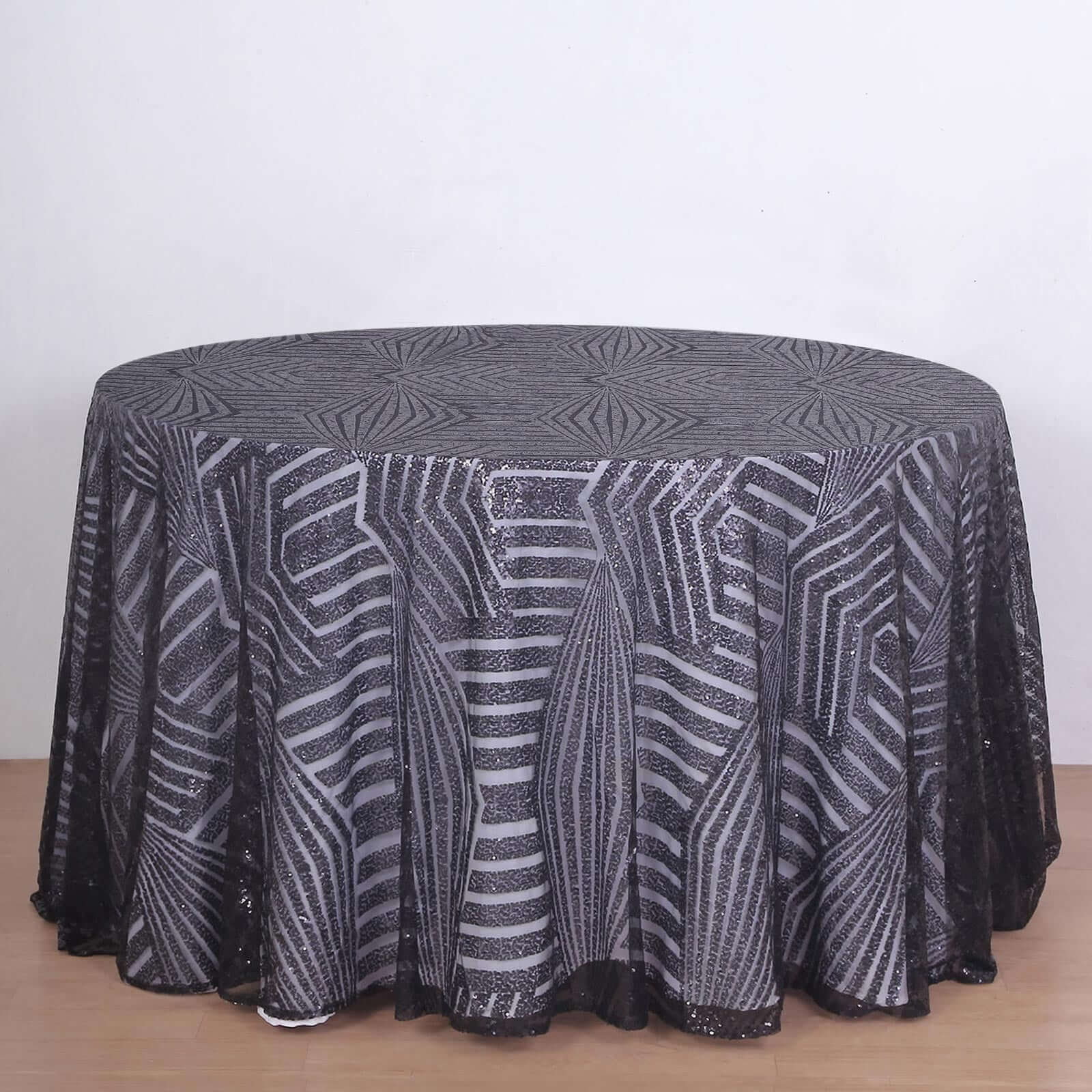 Sequin 120" Round Tablecloth Black - Seamless Diamond Glitz Table Cover