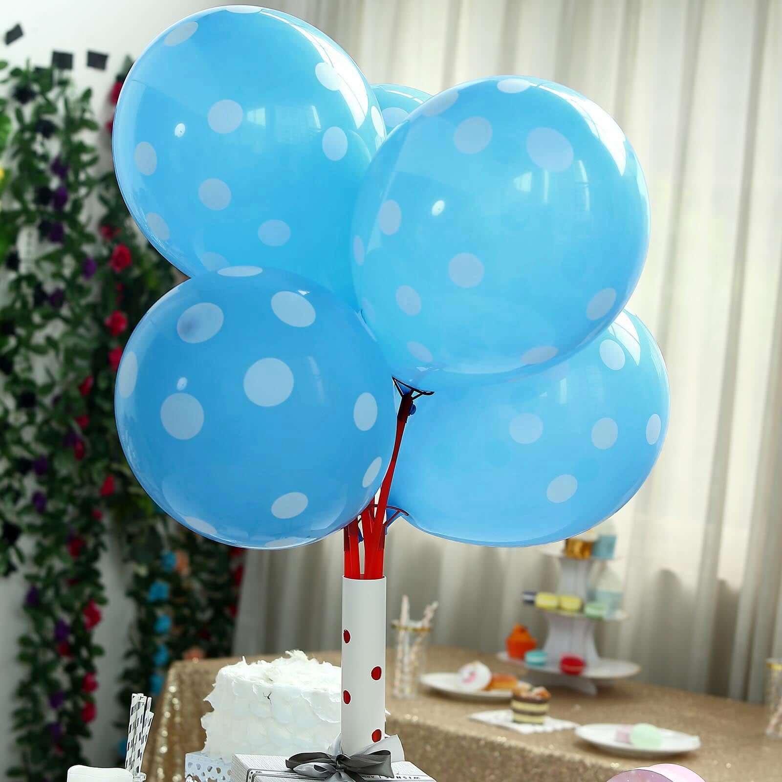 25 Pack 12" Blue and White Fun Polka Dot Latex Party Balloons