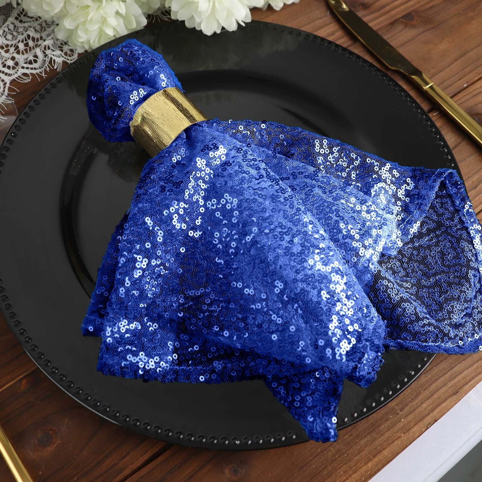 Sequin 20"x20" Napkin Royal Blue - Shimmering Dinner Napkin