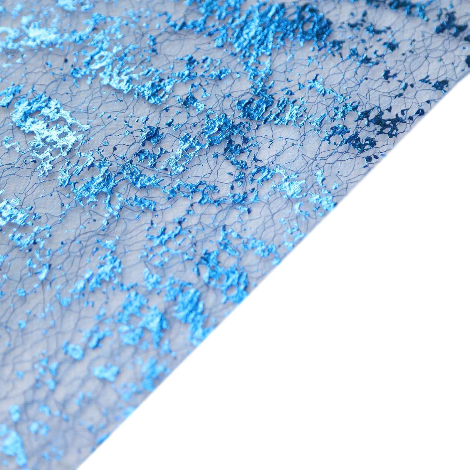 Mesh Polyester 108" Table Runner Roll Metallic Royal Blue - Distressed Foil Look Disposable Table Decor