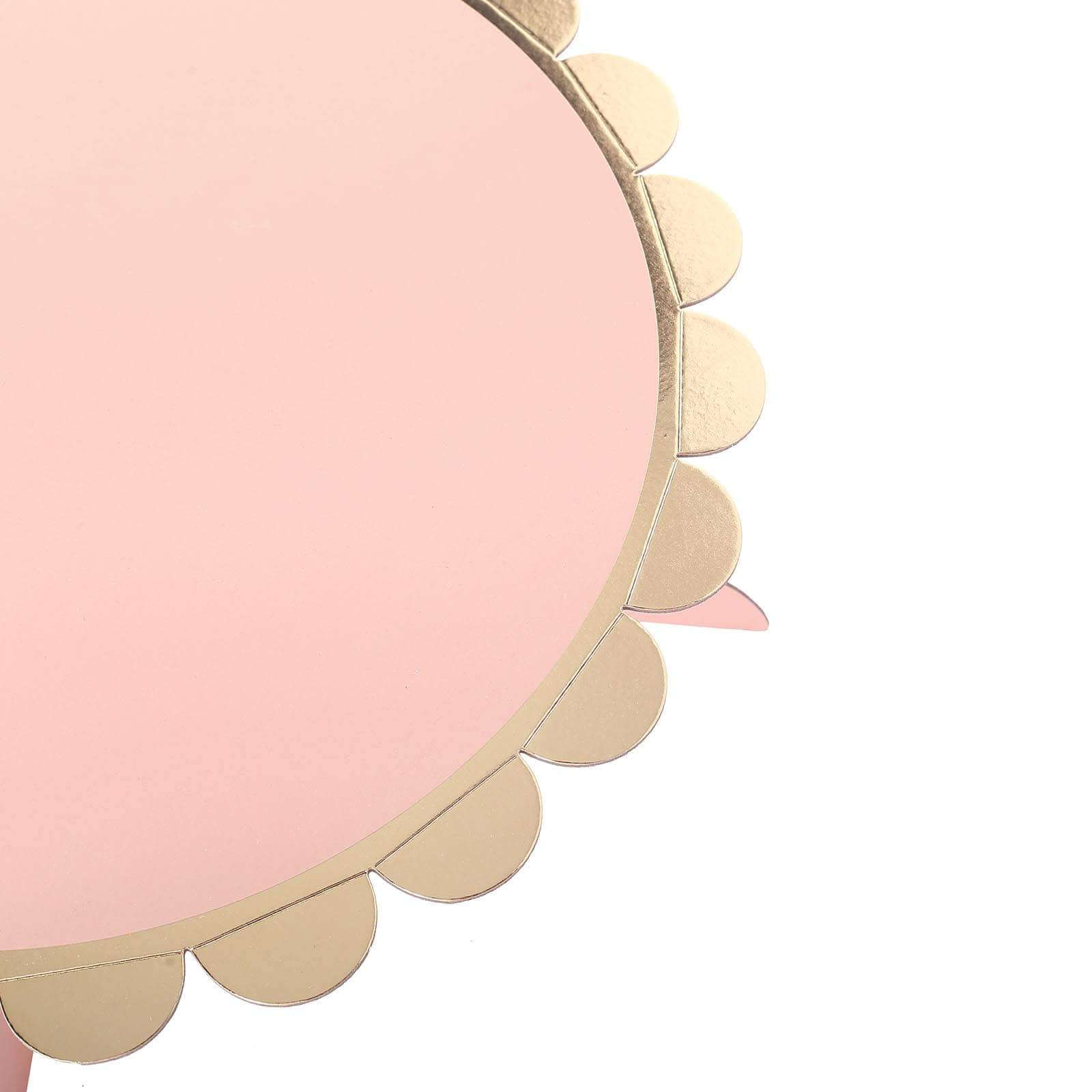 1-Tier Cardboard Cake Stand Blush - Stylish Reusable Cupcake Dessert Holder with Gold Scalloped Rim for Baby Showers Birthdays & Events 13"