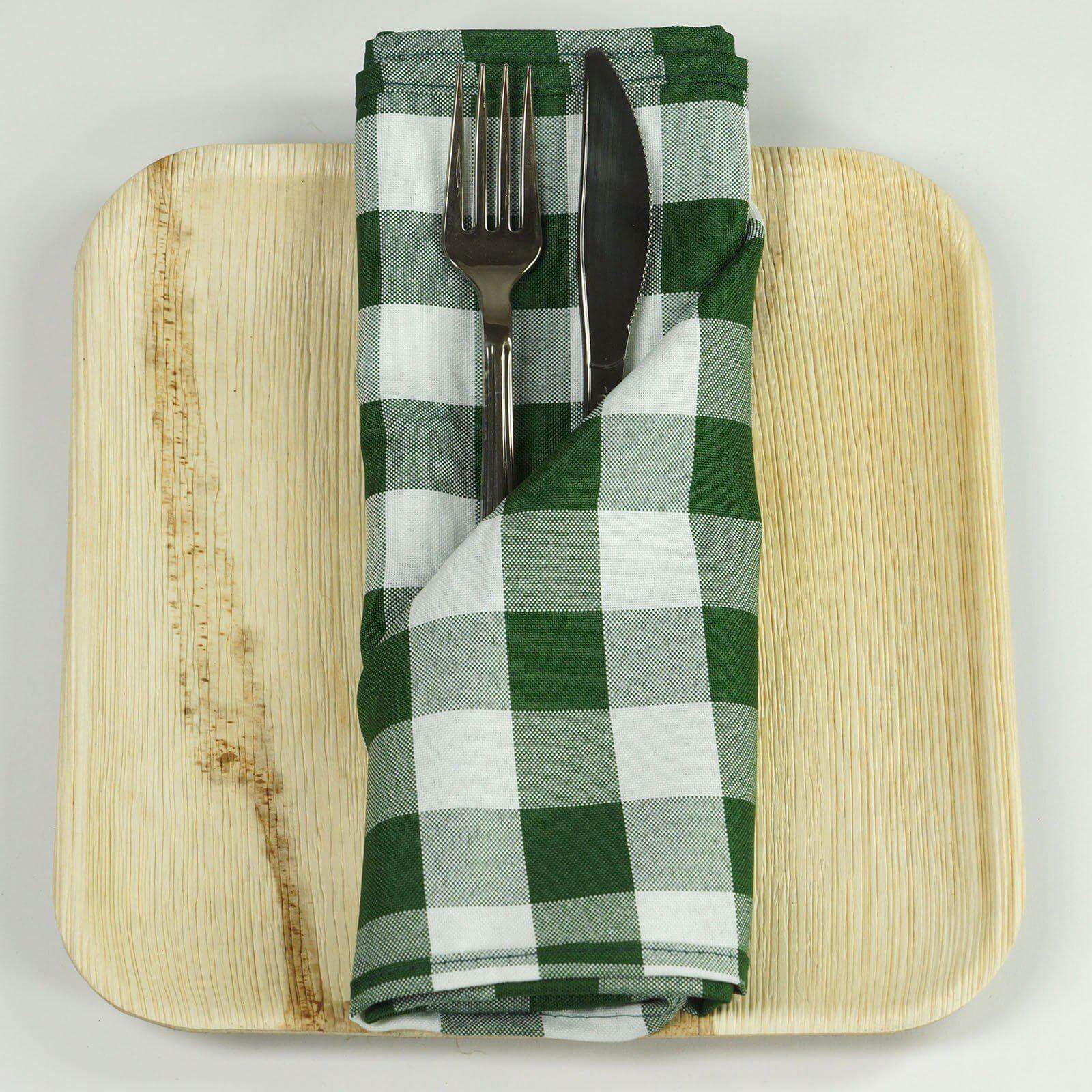 5 Pack Polyester 15"x15" Napkins Green/White Buffalo Plaid Gingham Style Cloth Napkins
