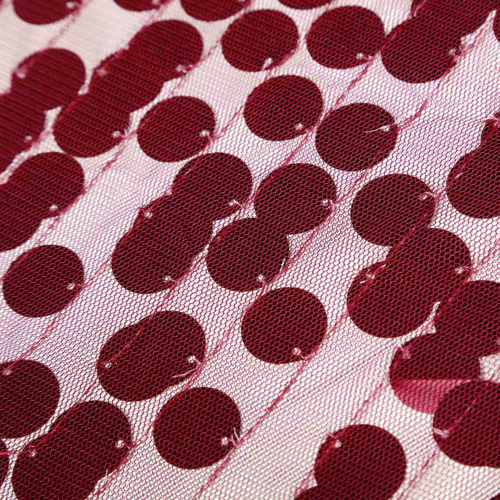 Sequin 90"x132" Rectangle Tablecloth Burgundy - Seamless Big Payette Design for Sophisticated Occasions