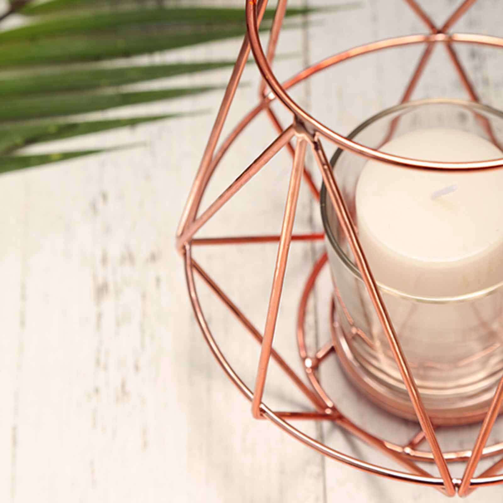 2-Pack Metal Candle Holders Rose Gold Wired Design - Stylish Glass Votive Holder Set 7"