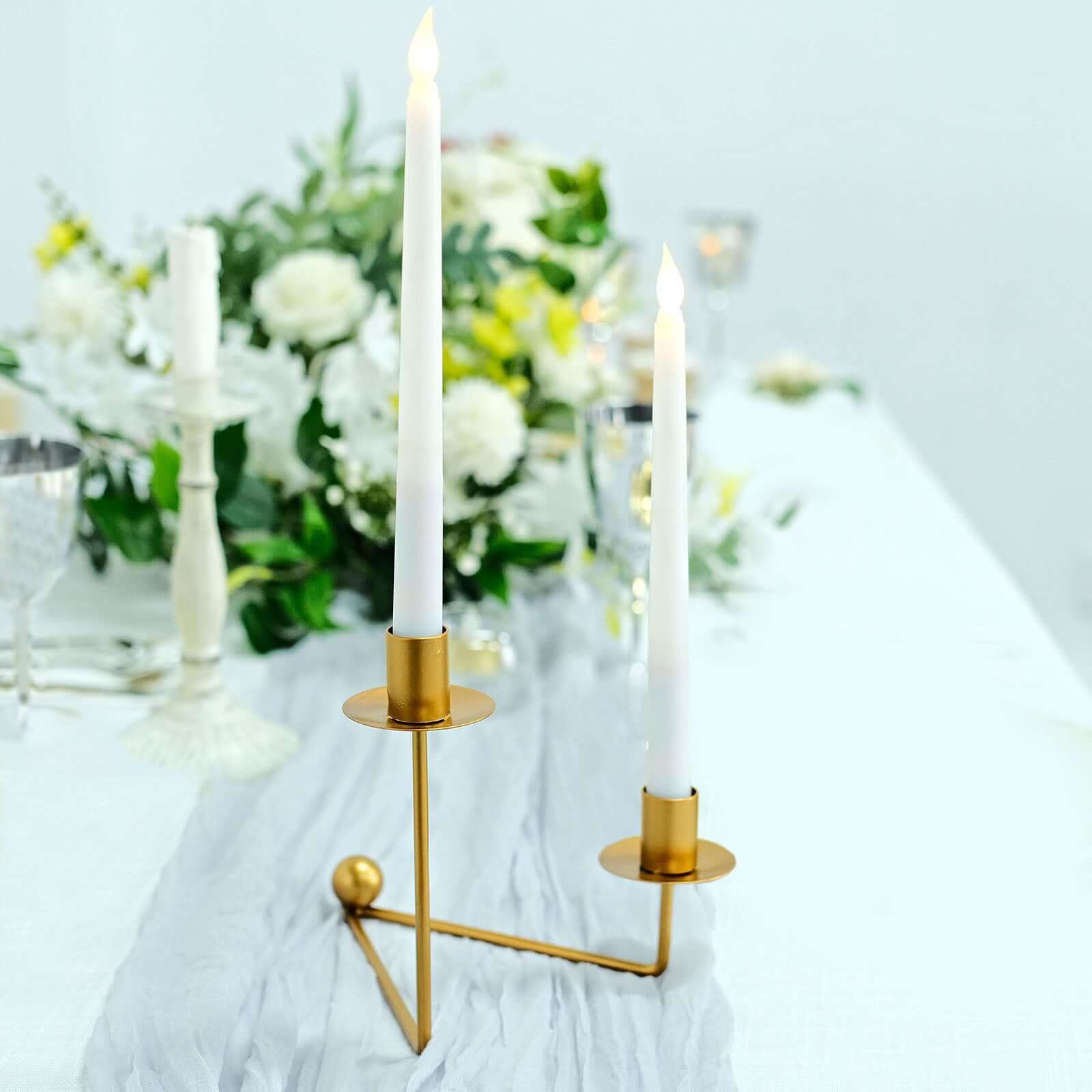 2-Pack V-Shaped Geometric Taper Candelabra 2 Arm Candle Holder Design Gold Metal - Wedding Decor Accent 7"