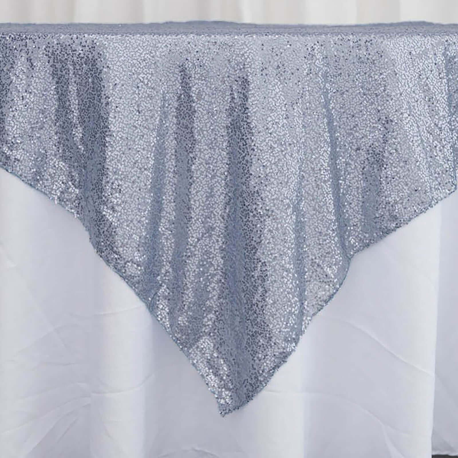 Sequin 60"x60" Table Overlay Square Tablecloth Dusty Blue - Luxe Wedding Table Topper