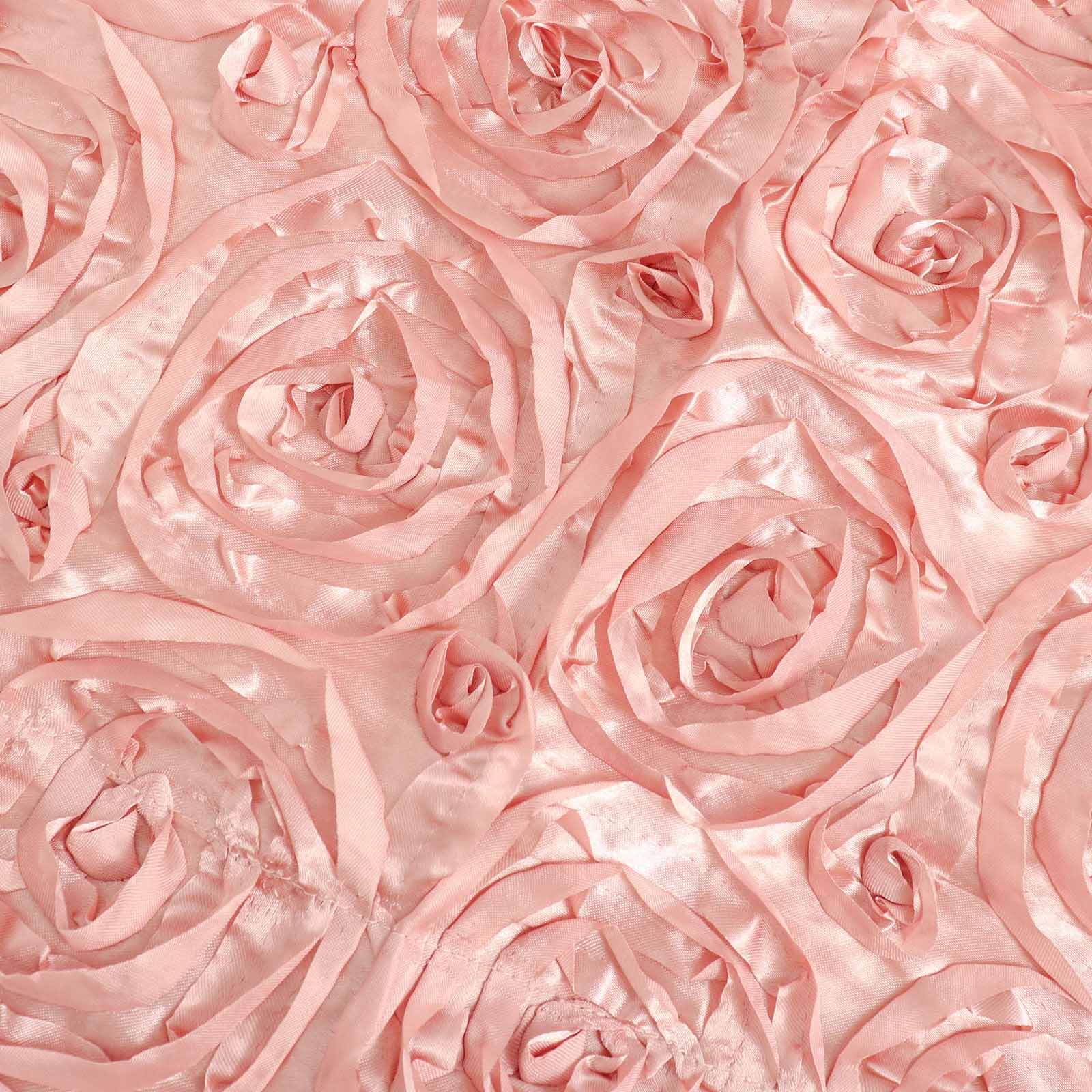Satin 90"x132" Rectangle Tablecloth Dusty Rose - Grandiose 3D Rosette Seamless Table Cover