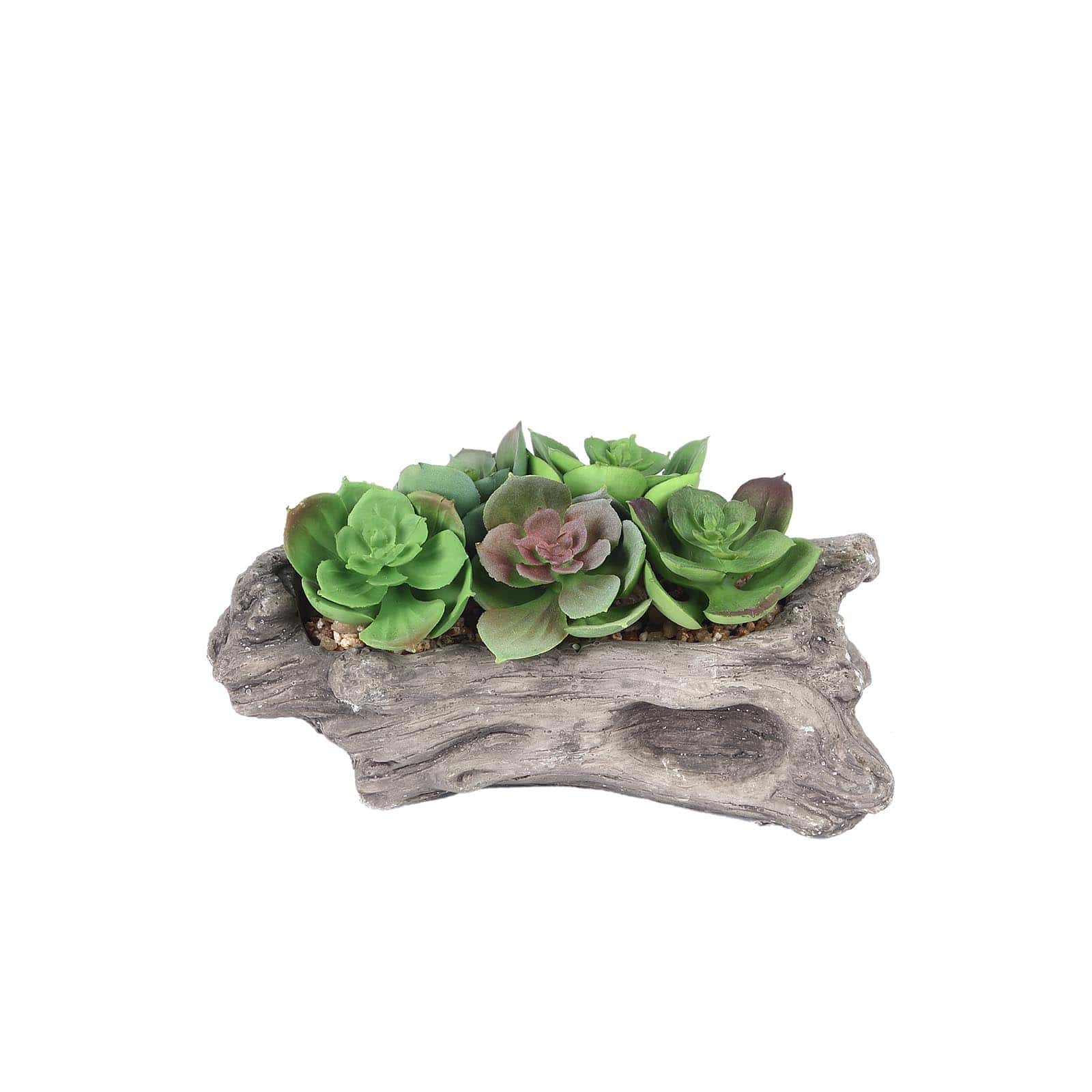 Perle Von Nurnberg Artificial Succulents Arrangements in 7" Log Planter - Lifelike Faux Plant for Stylish Home Bathroom Tabletop Indoor Outdoor Greenery Decor
