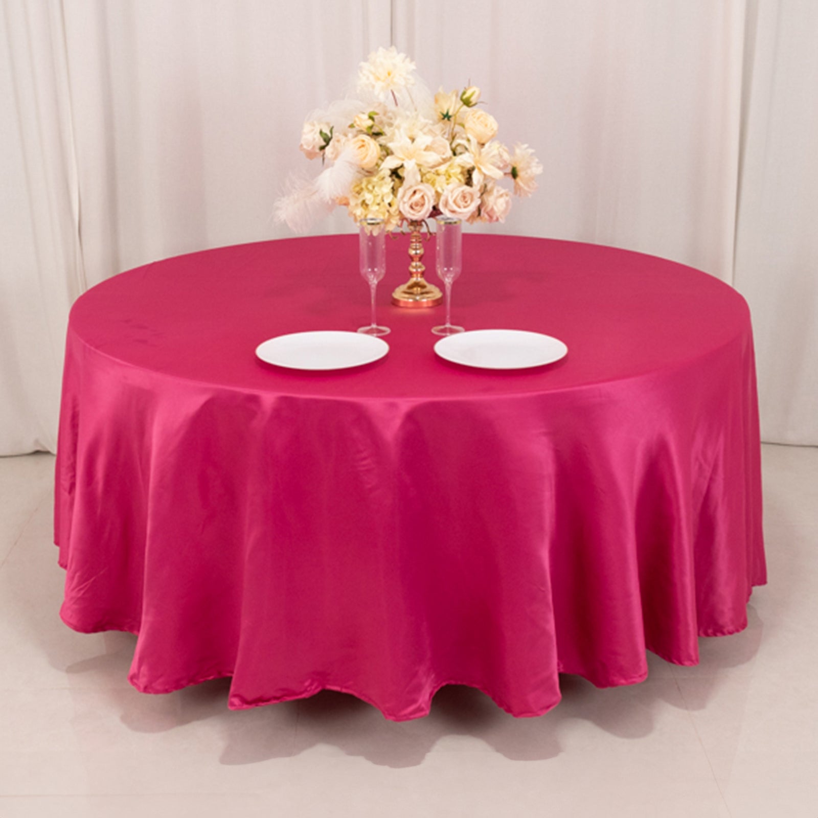 Lamour Satin 108" Round Tablecloth Fuchsia - Durable & Silk-Like Table Cover