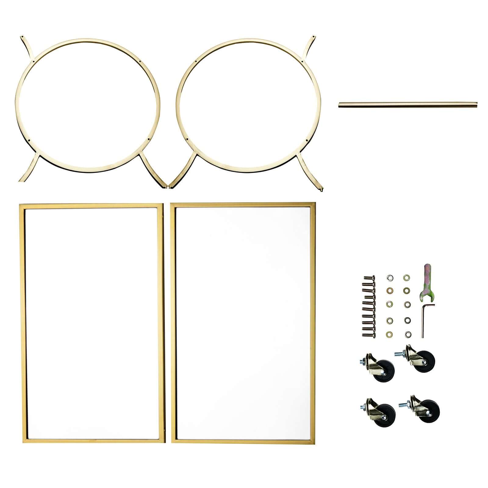 Gold Metal Bar Cart with Mirror Serving Tray 2-Tier - Round Teacart Island Trolley for Events 2.5ft