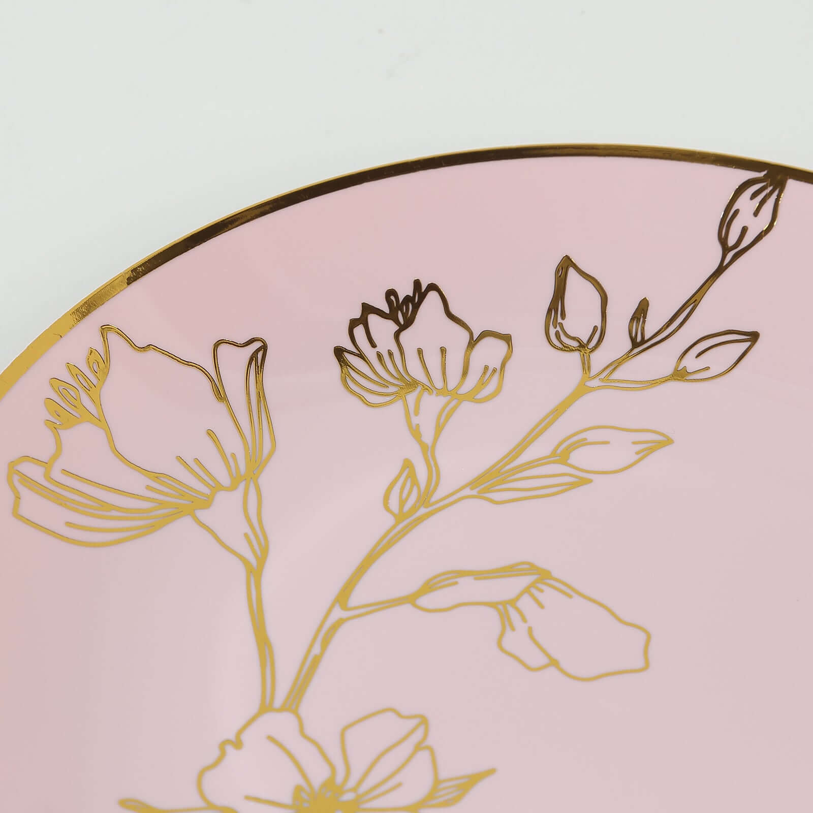 Set of 20 Plastic Round Dinner and Dessert Plates in Dusty Rose with Metallic Gold Floral Design - Stylish Disposable Dinnerware 8", 10"