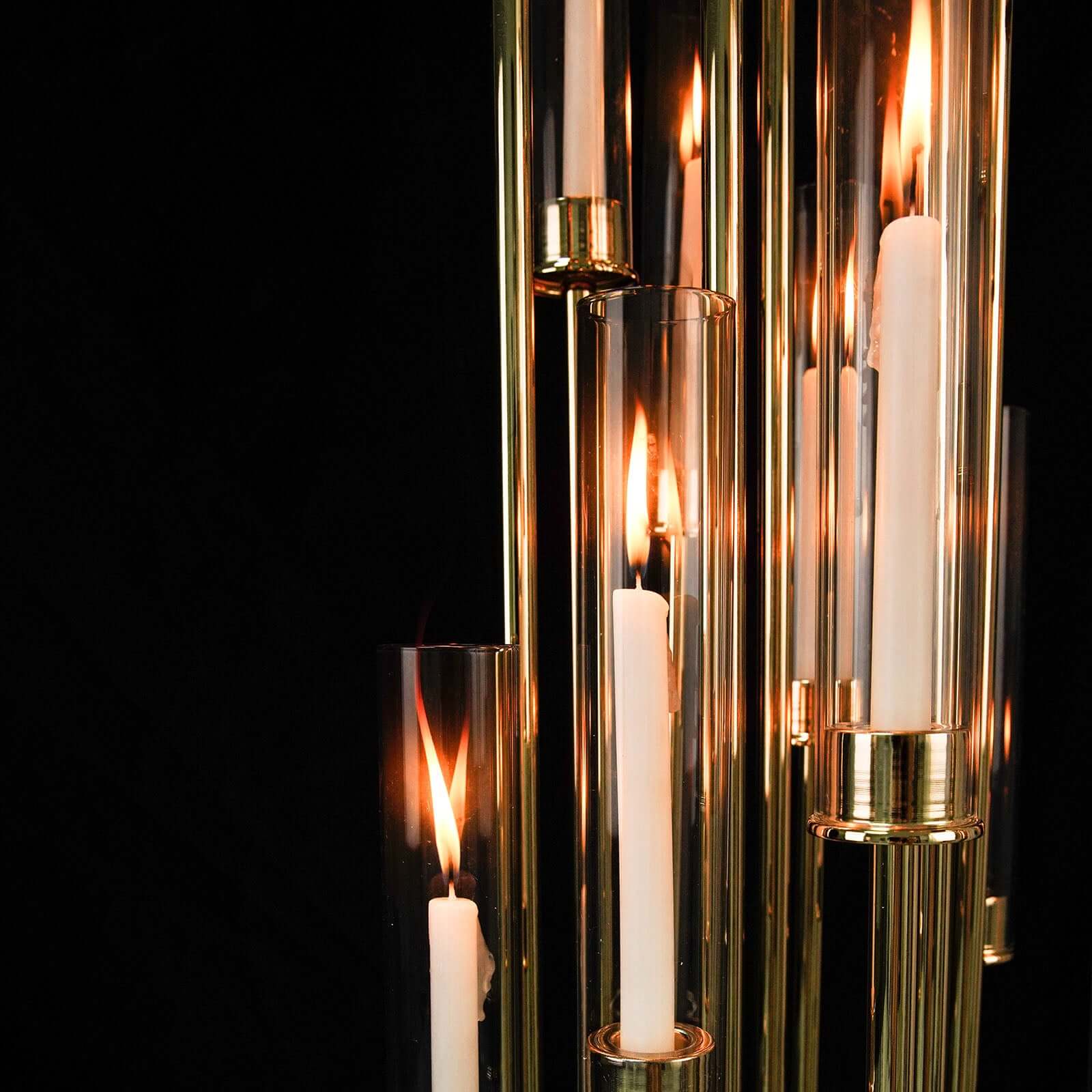 16-Arm Cluster Taper Candle Holder Gold with Clear Glass Shades - Stunning Large Candle Display for Venues 78"