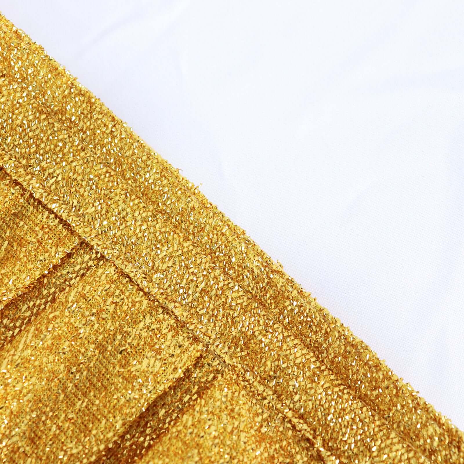 Spandex 17ft Table Skirt Gold Pleated Metallic Shimmer Tinsel with Top Velcro Strip Event Decoration