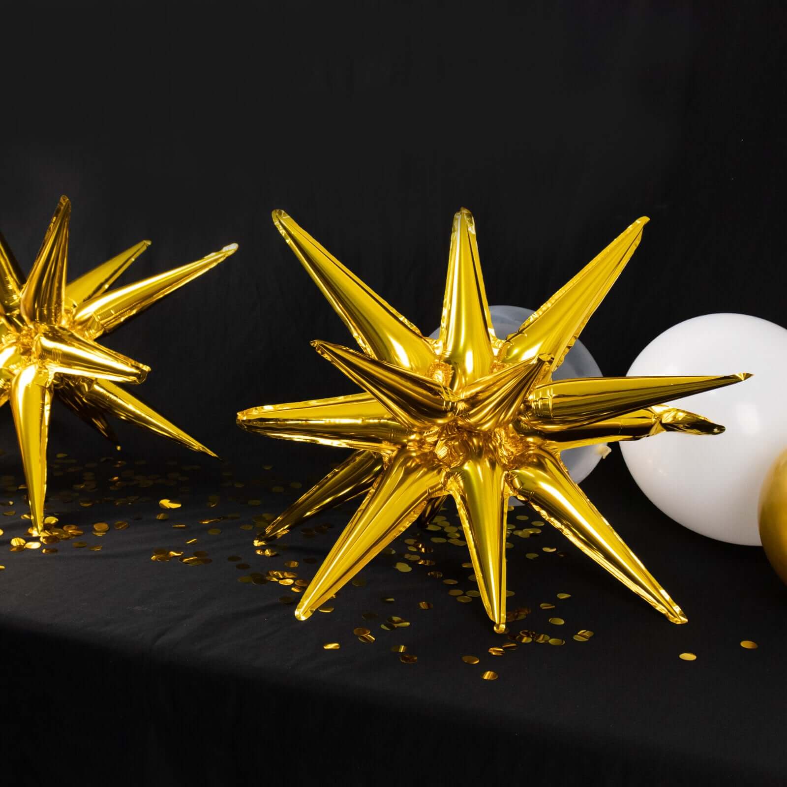 5 Pack Metallic Gold 14-Point Starburst Mylar Foil Balloons, 22" Fireworks Star Explosion Party Balloons
