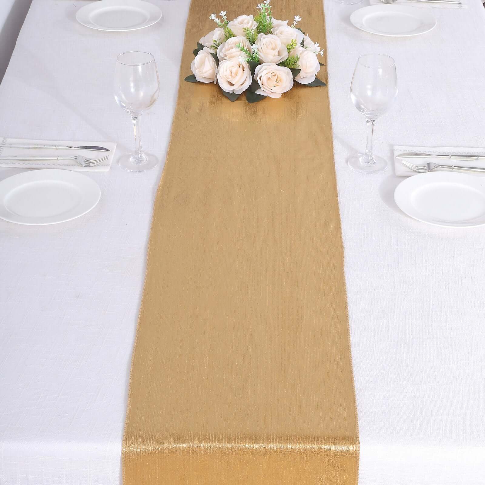 Polyester 12"x108" Table Runner Gold Shimmer Sequin Dots - Wrinkle-Free Finish for Upscale Occasions