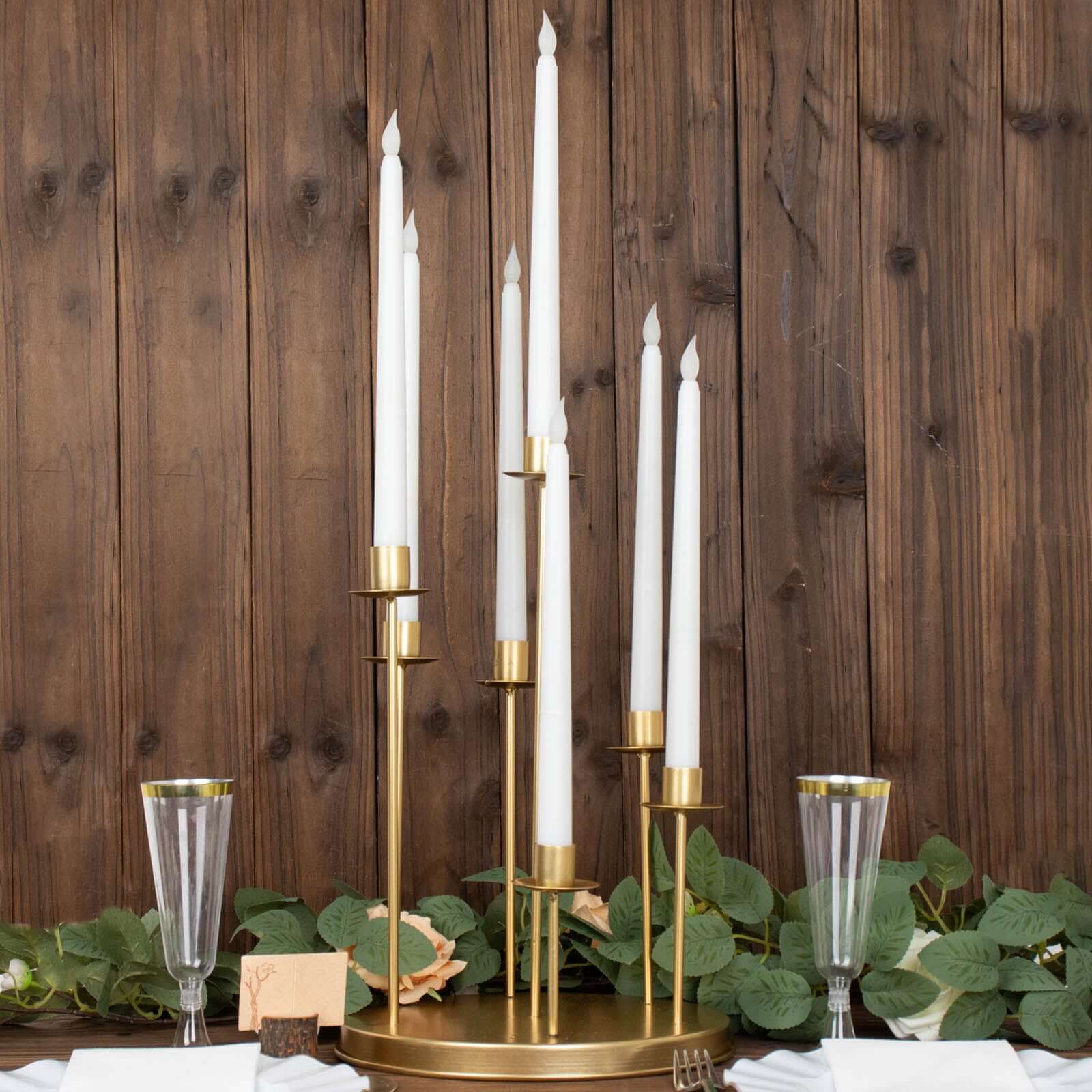Cluster Candelabra Taper Candle Holder 7-Arm Gold Metal Wedding Centerpiece - Table Decor 15"
