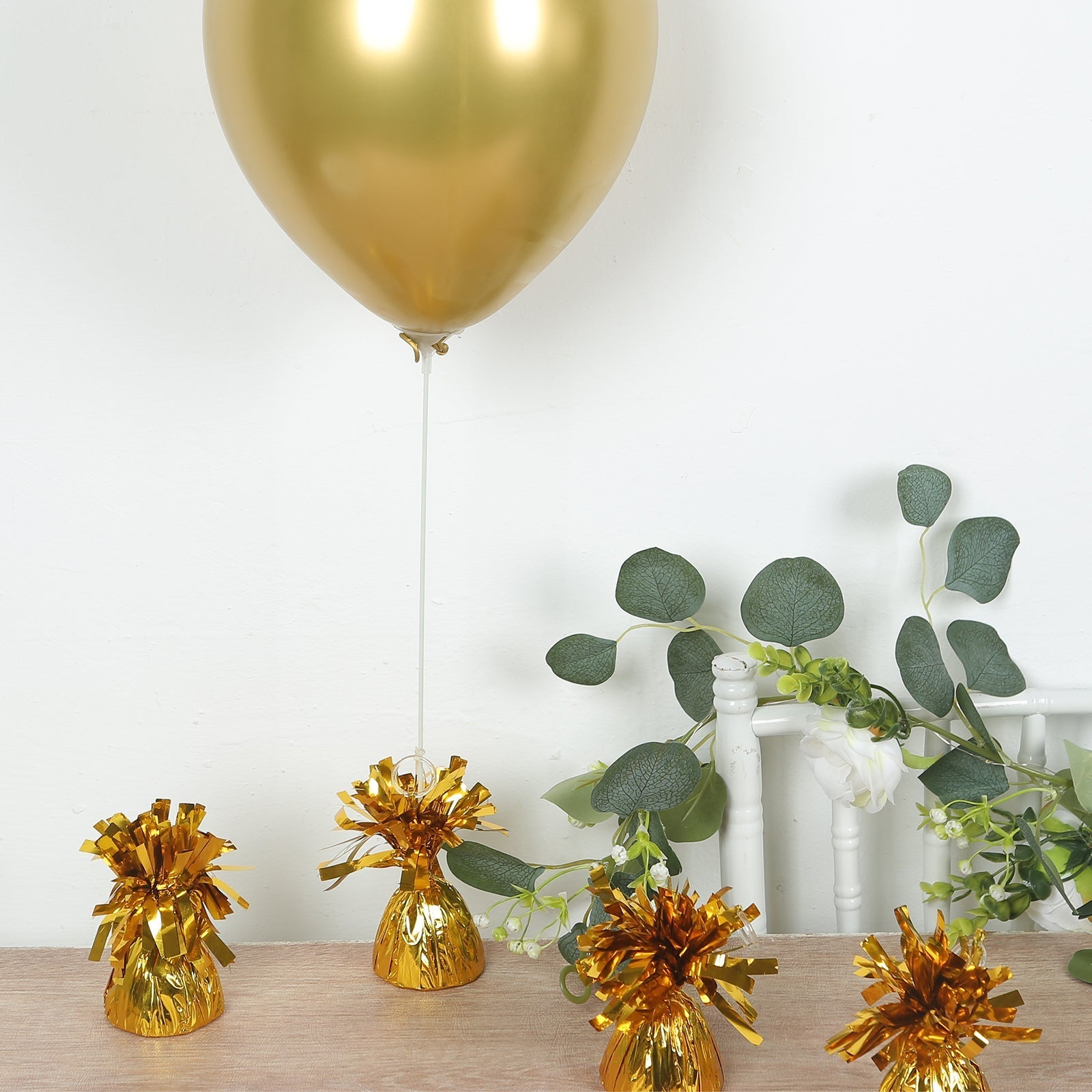 12 Pack 5" Metallic Gold Foil Tassel Top Party Balloon Weights, 5.5oz