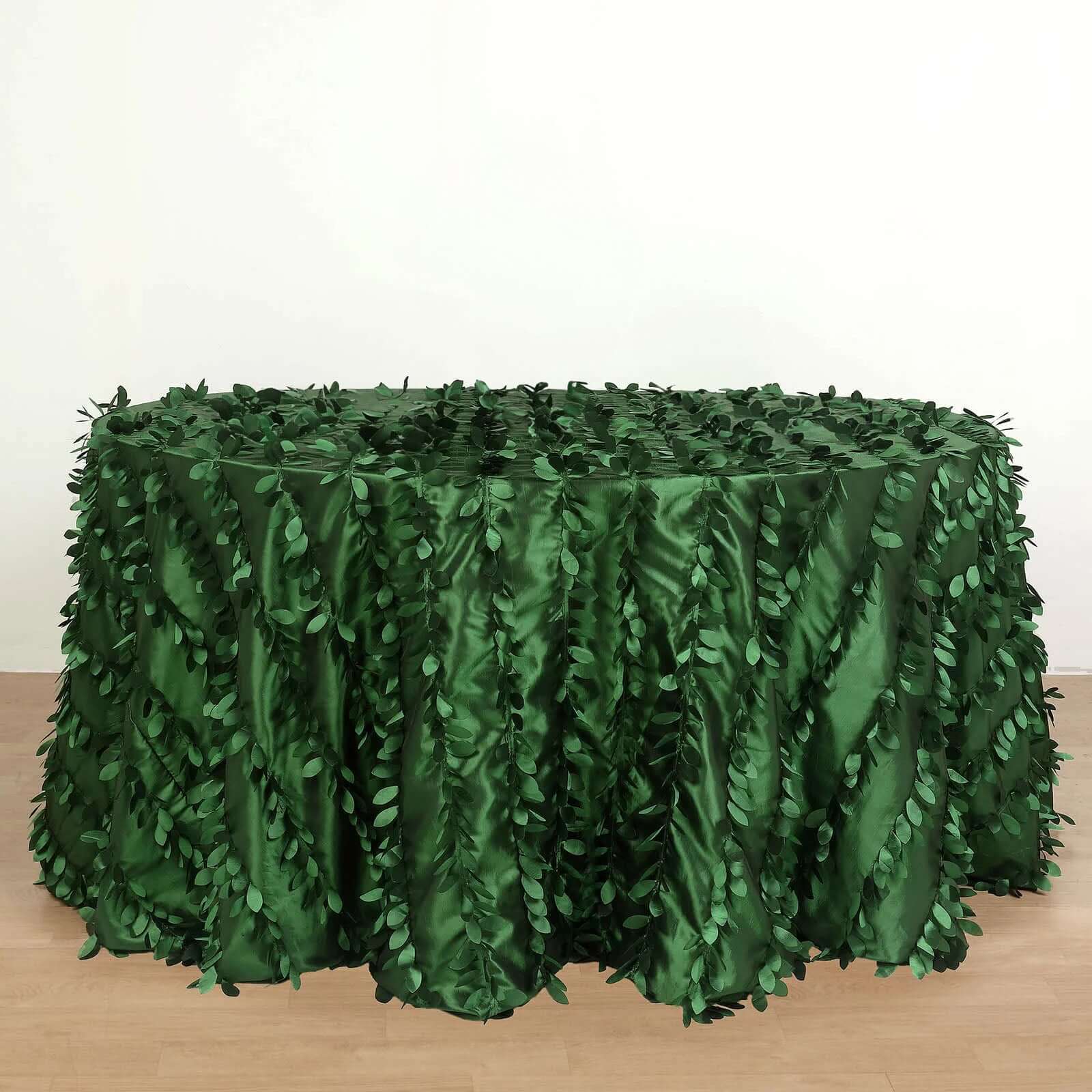 Taffeta 132" Round Tablecloth Green Leaf | 3D Leaf Petal Design Seamless Table Cover