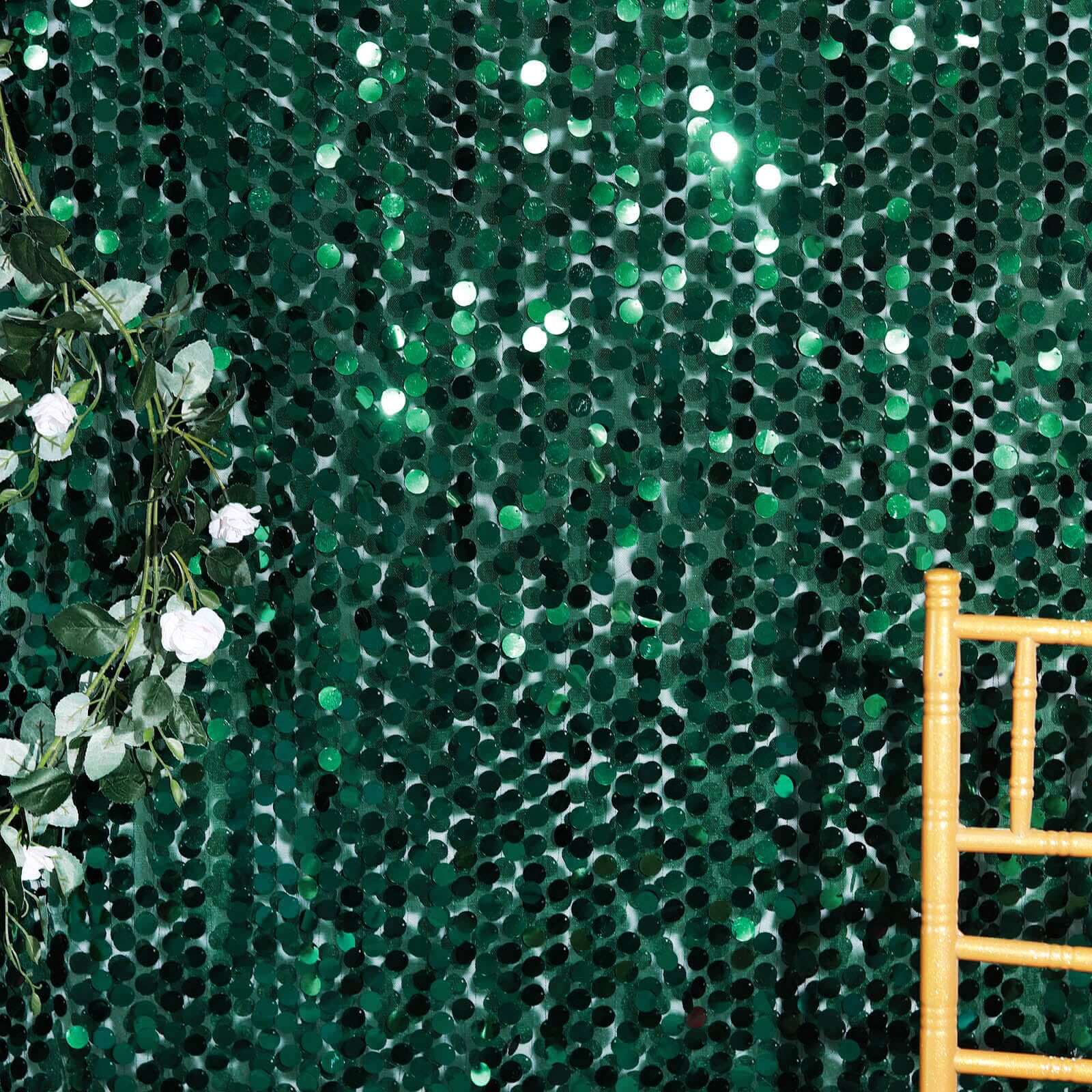 54"x4 Yards Hunter Emerald Green Big Payette Sequin Fabric Roll, Mesh Sequin DIY Craft Fabric Bolt