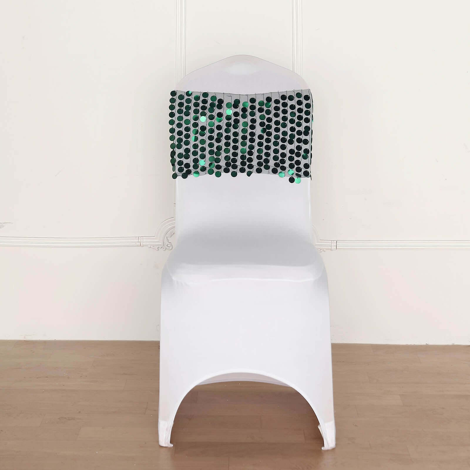 5 Pack Big Payette Sequin 13"x10" Chair Sash Bands Hunter Emerald Green - Stylish Glittering Decor for Weddings & Gatherings