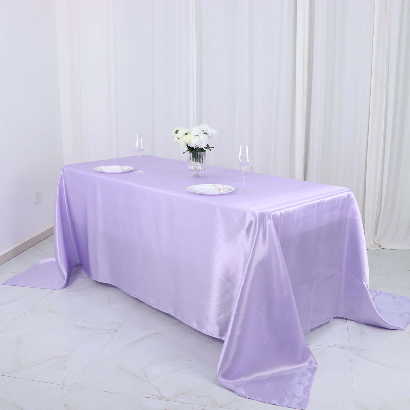 Satin Rectangular 90"x132" Tablecloth Lavender Lilac Satin - Seamless Table Cover