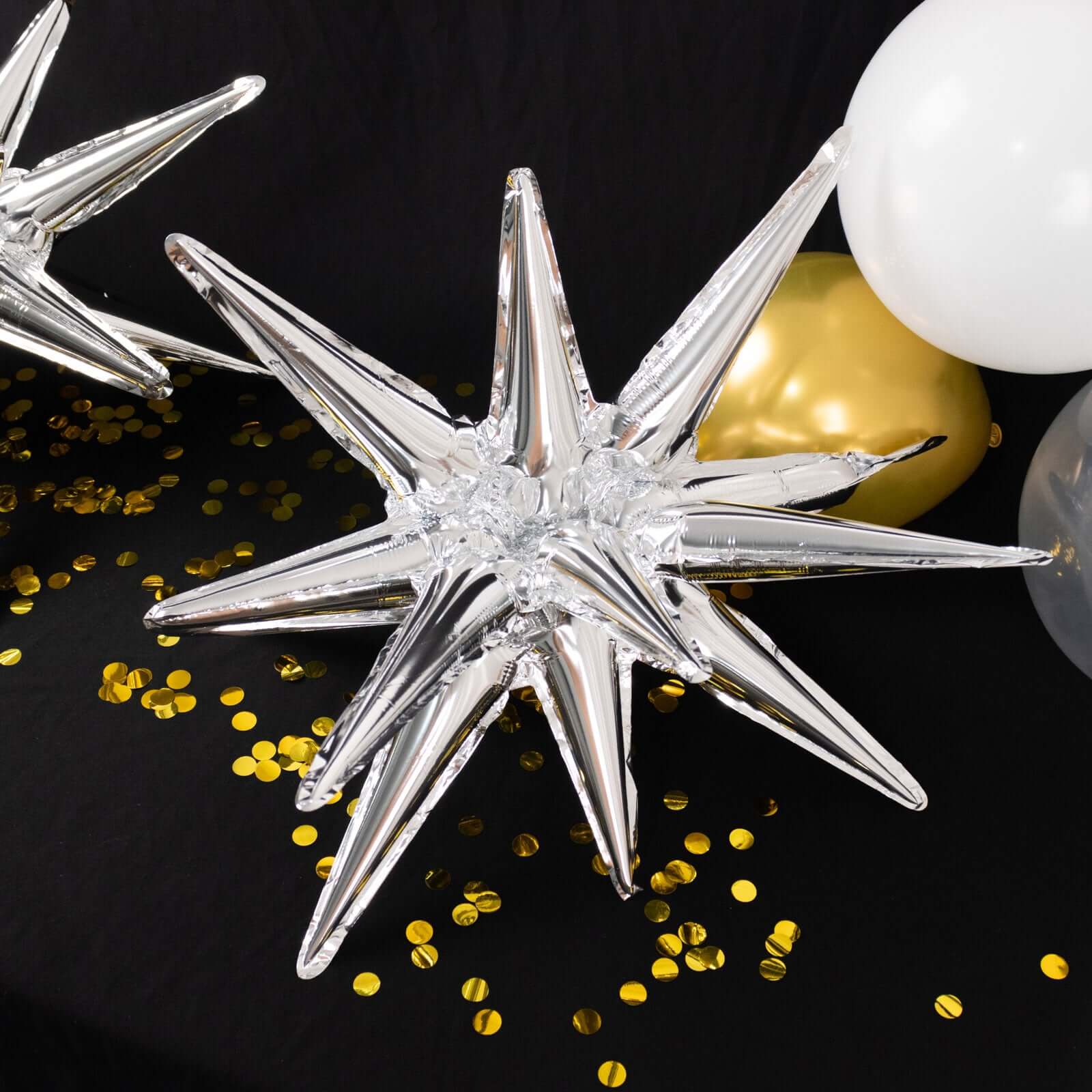 5 Pack Metallic Silver 14-Point Starburst Mylar Foil Balloons, 22" Fireworks Star Explosion Party Balloons