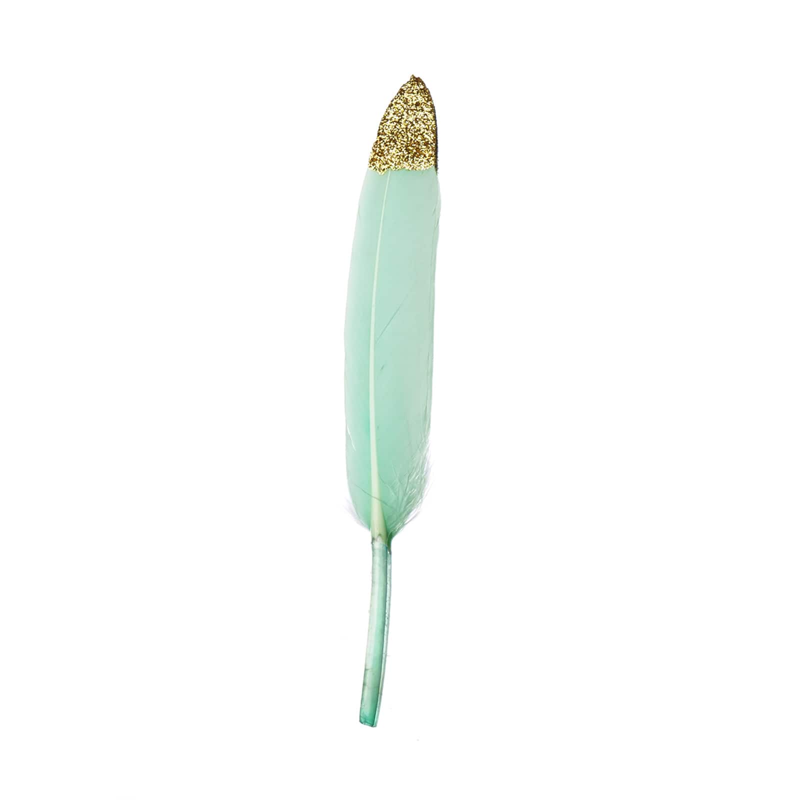 30-Pack Turkey Feathers Craft Feathers Glitter Gold Tip Mint - Decorative Feathers for DIY Party Projects