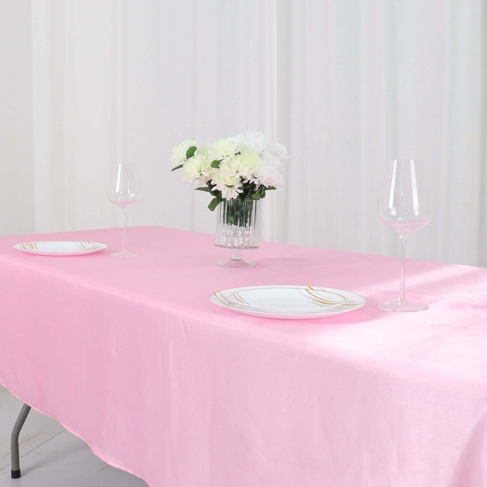 Satin Rectangular 60"x102" Tablecloth Pink - Smooth and Lustrous Table Cover