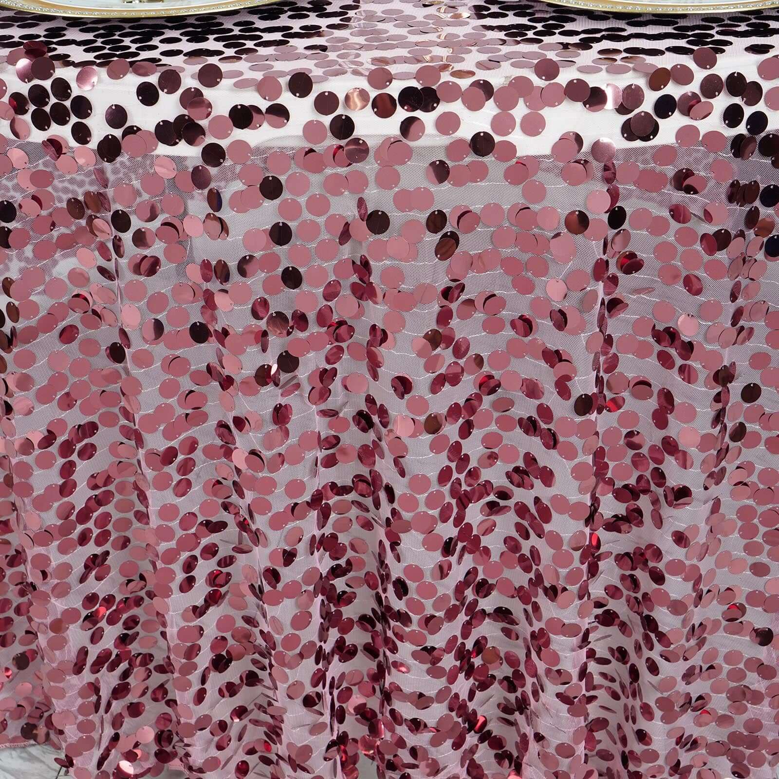 Sequin 120" Round Tablecloth Pink - Seamless Big Payette Table Cover