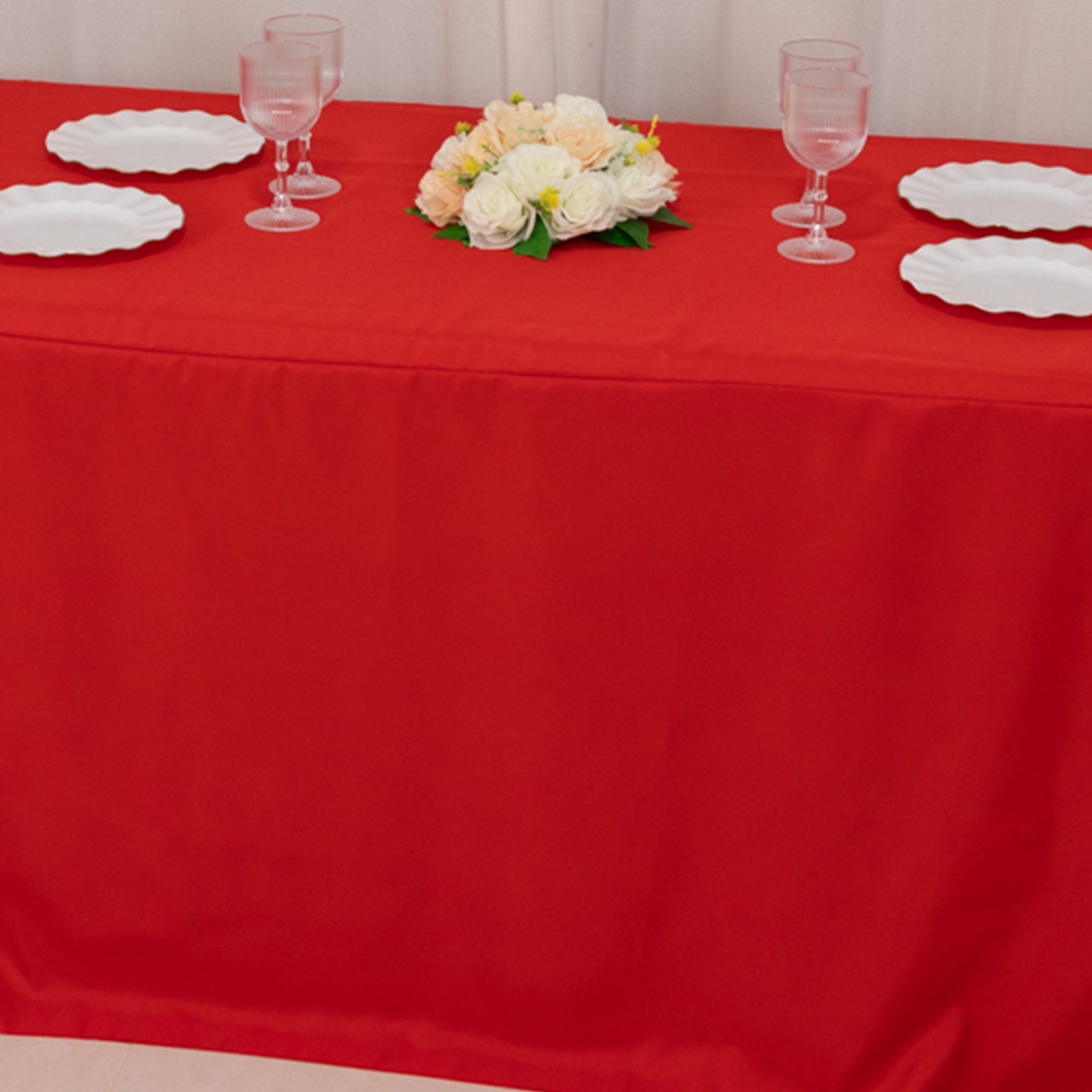 Fitted Polyester 72"x30" Rectangle Tablecloth Red with Open Back Design - Easy to Maintain and Wrinkle-Resistant Table Cover