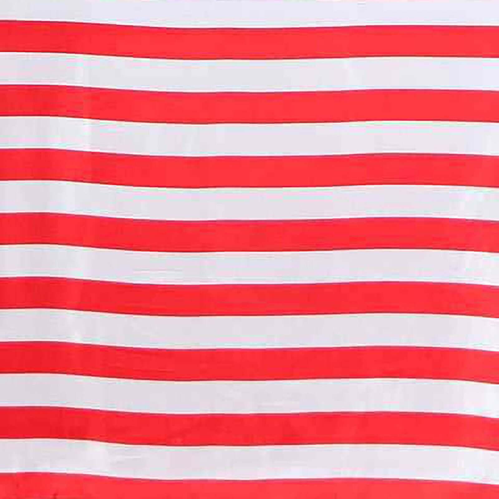 Satin 120" Round Tablecloth Red/White - Stripe Design with Seamless Silky Smooth Finish Table Cover