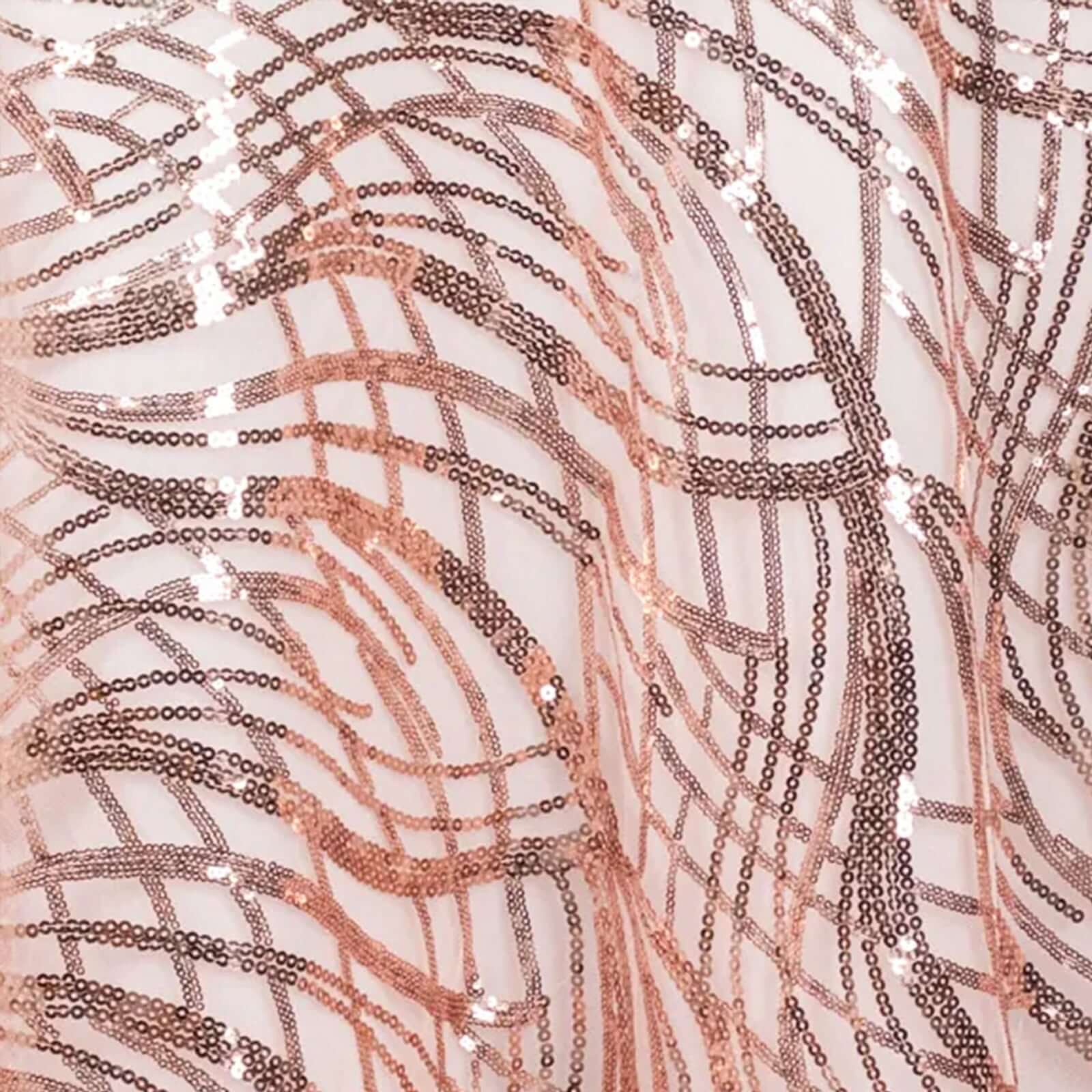Mesh 90"x156" Rectangle Tablecloth Rose Gold - Wave Sequin Embroidered Table Cover