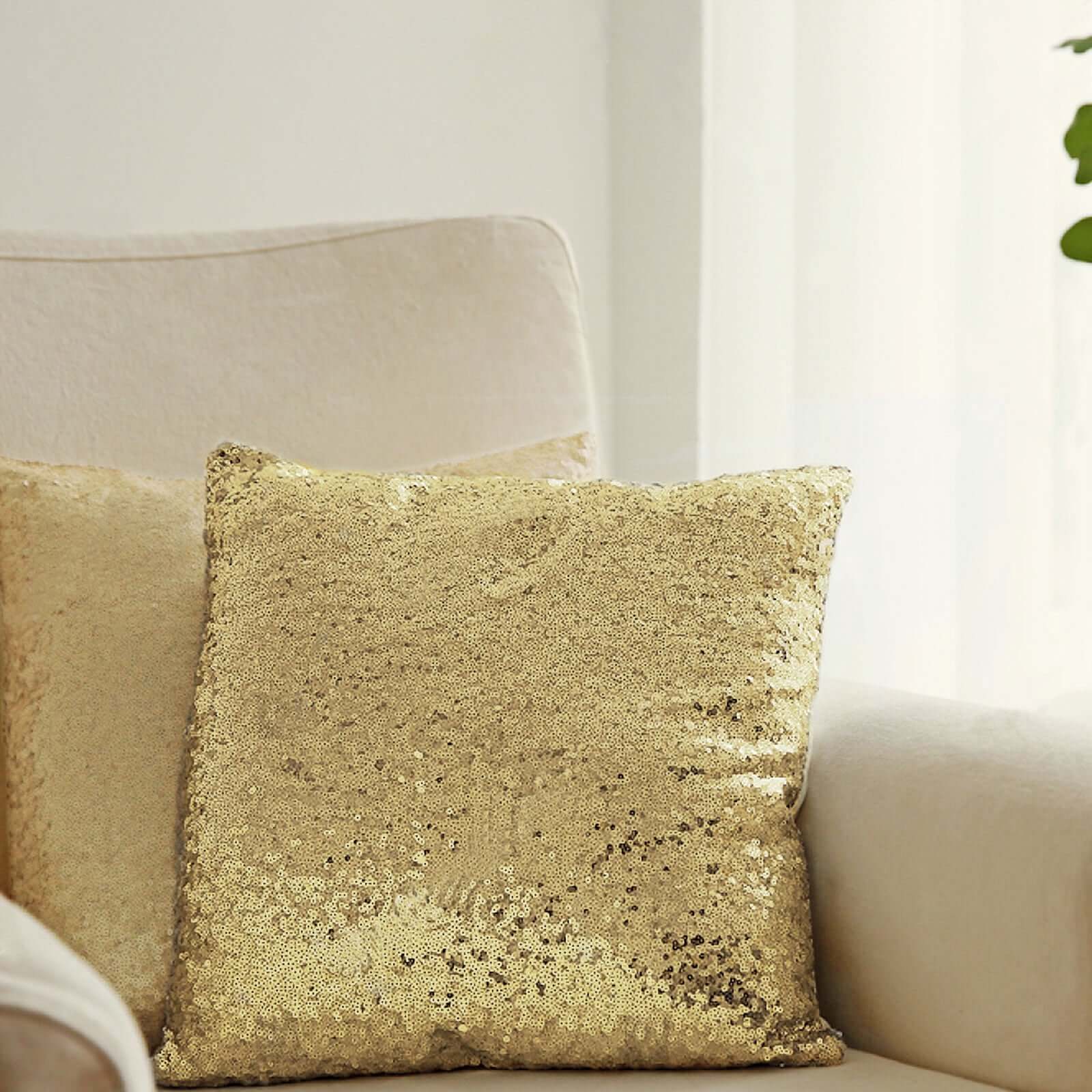 2 Pack 18"x18" Sequin Throw Pillow Cover, Decorative Cushion Case - Square Champagne Sequin