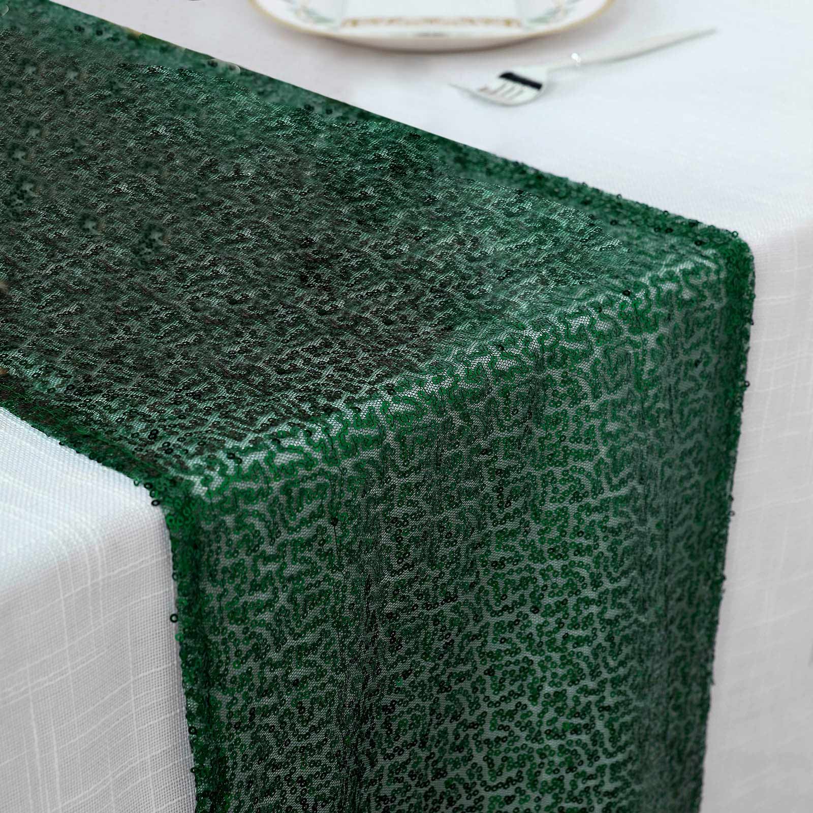 Sequin 12"x108" Table Runner Hunter Emerald Green - Glittering Design