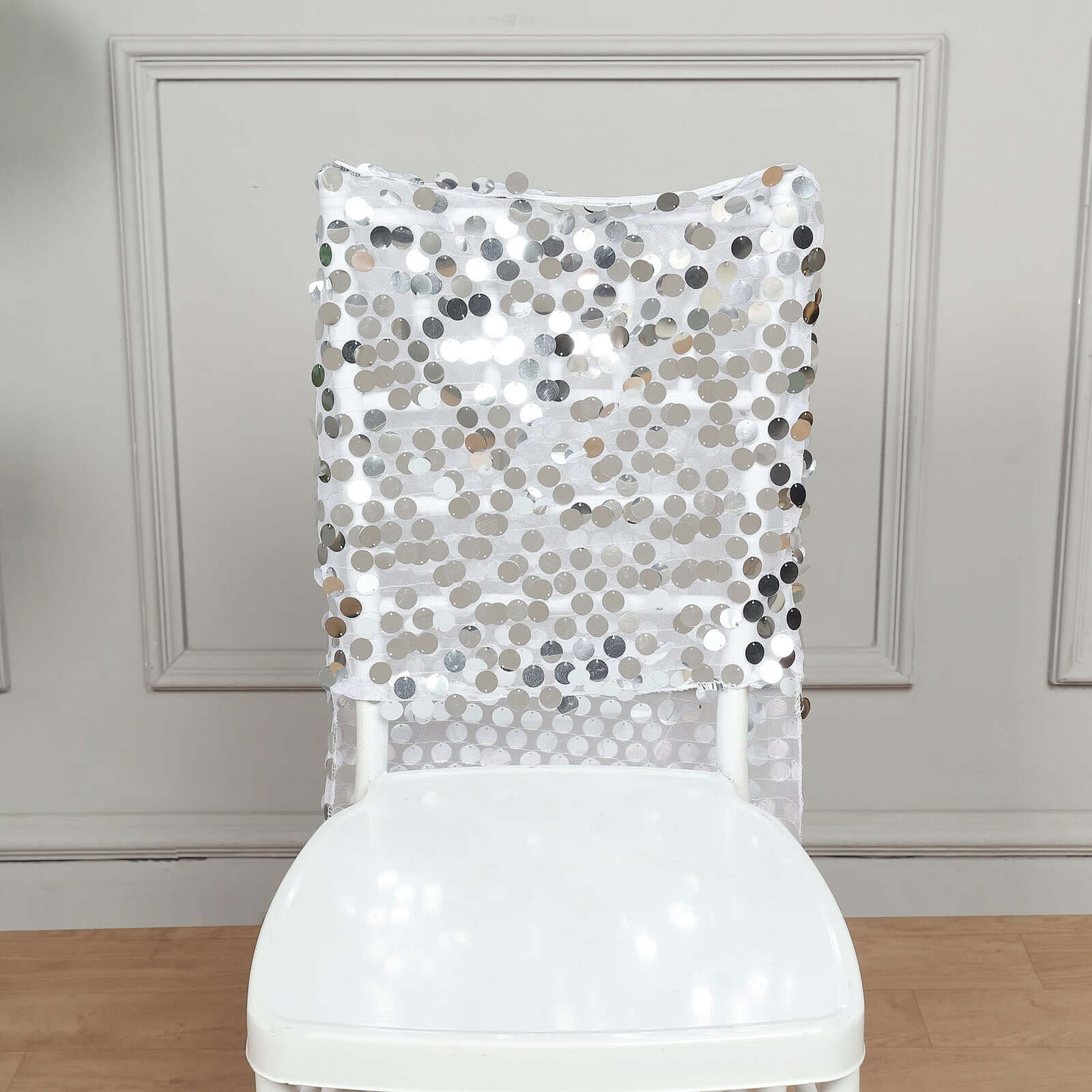 Sequin Chair Slipcover Big Payette Design for Chiavari Chairs Silver - Glittering Chair Back Cover
